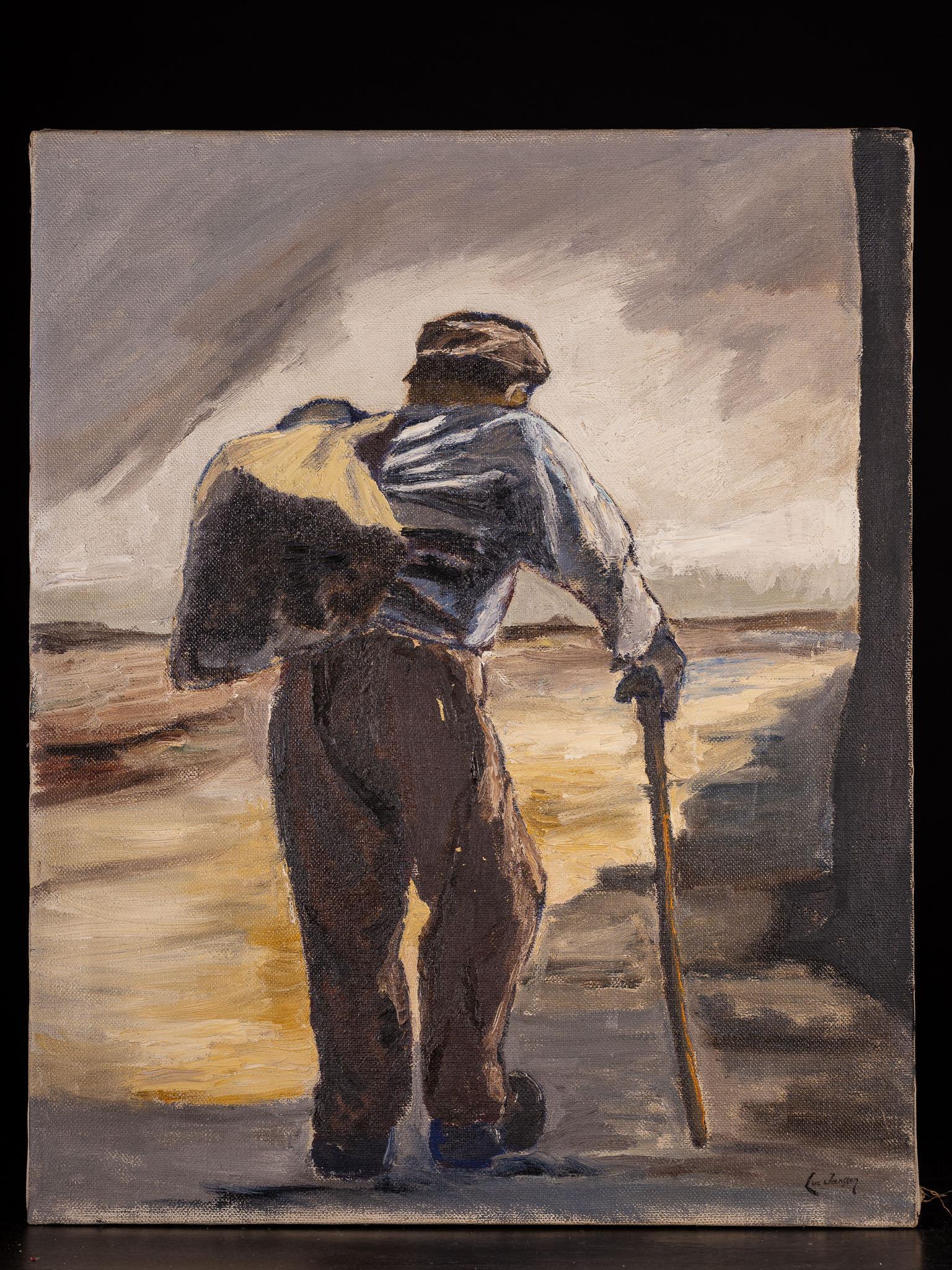 Belgian The Beachcomber, Oil on canvas, 20th C, Signed Pauli. For Sale
