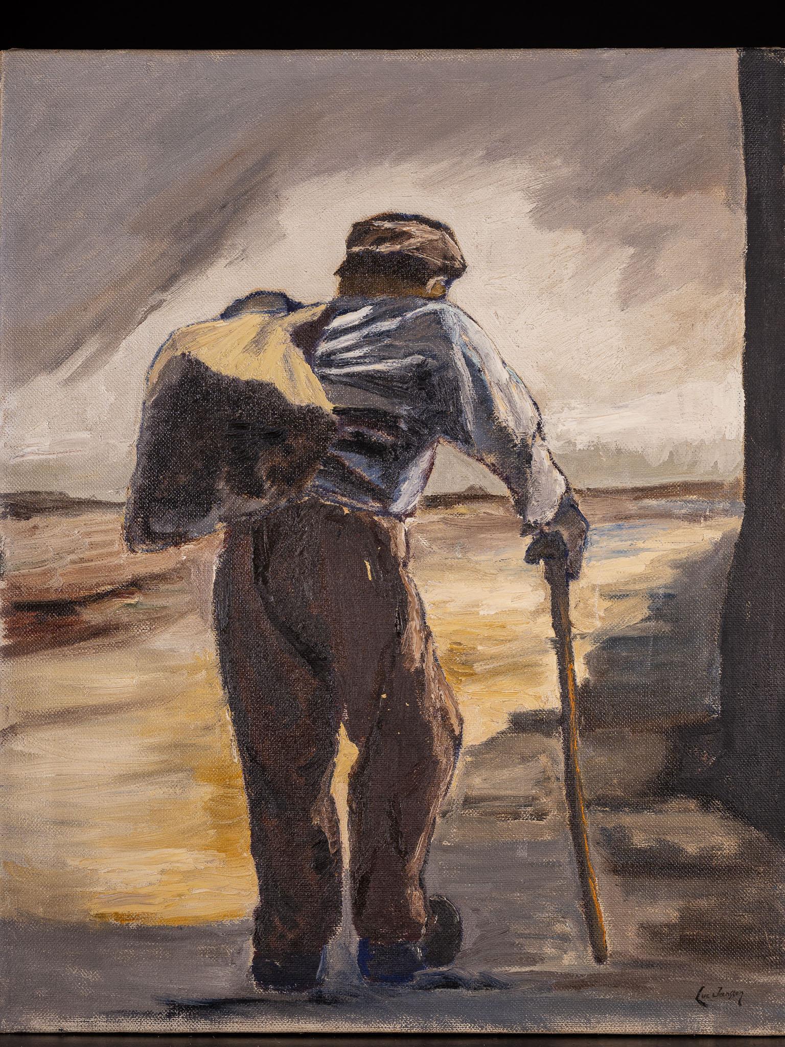 The Beachcomber, Oil on canvas, 20th C, Signed Pauli. In Good Condition For Sale In Leuven , BE