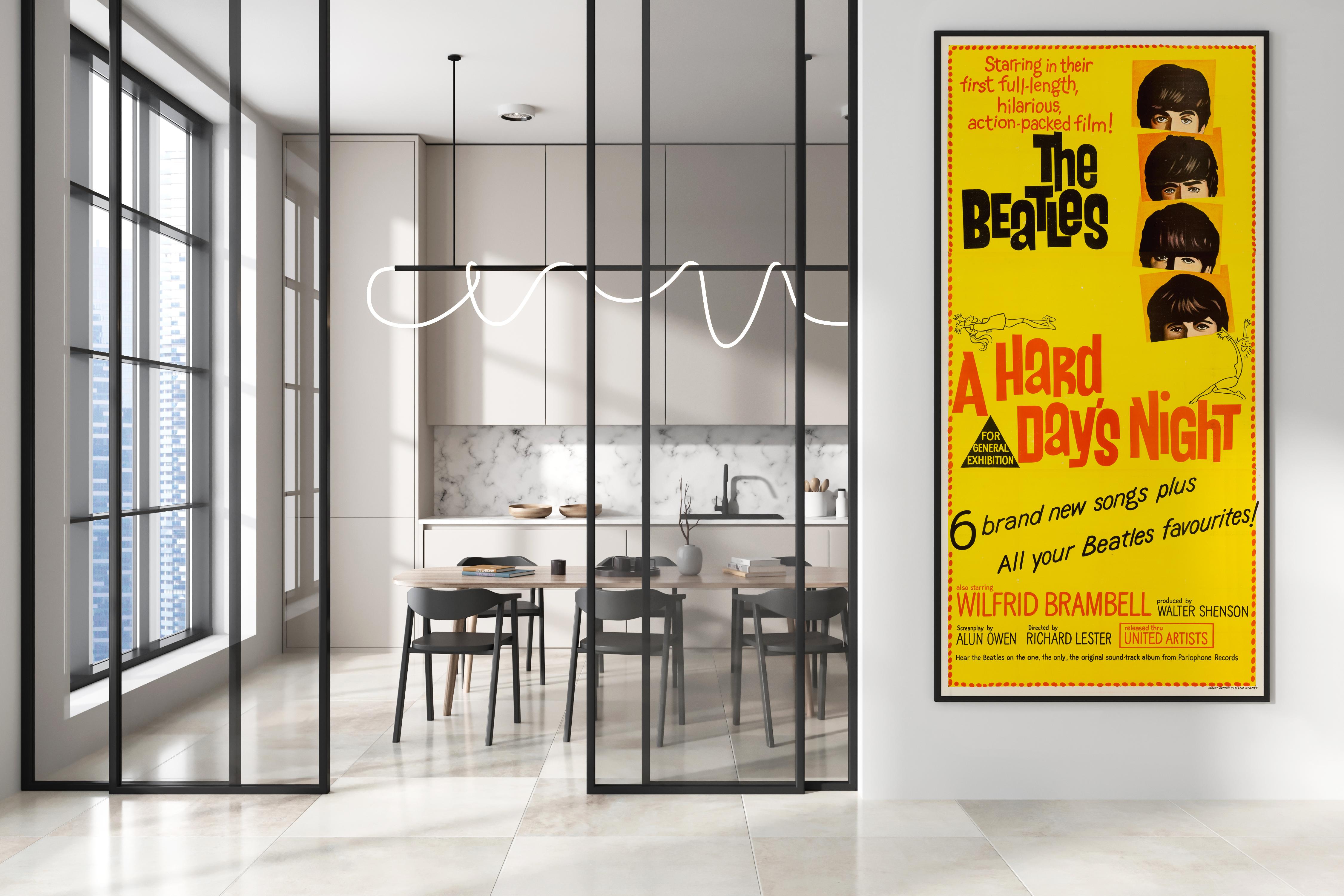 Mid-Century moderno Poster cinematografico originale d'epoca dei The Beatles 