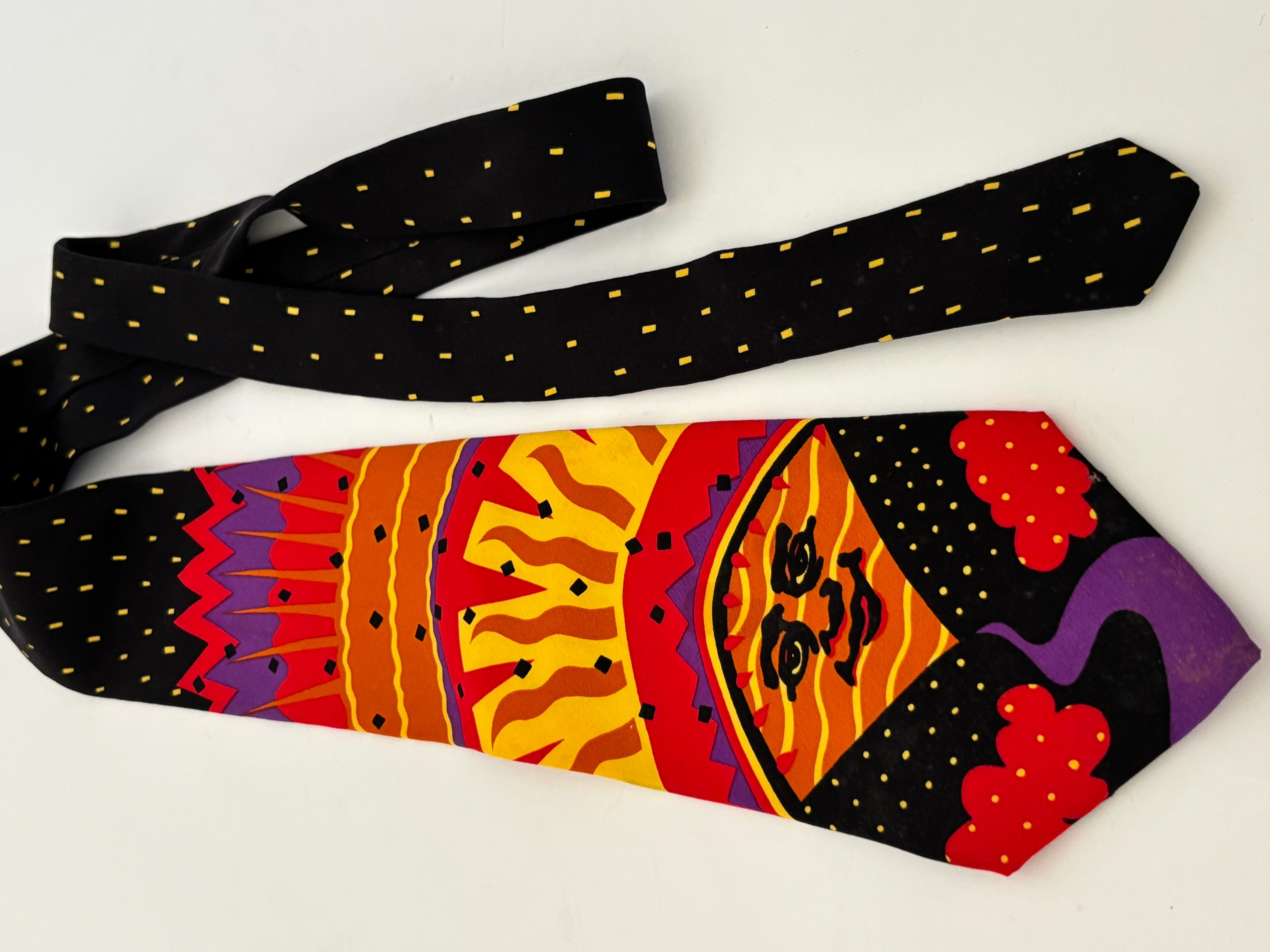 The Beatles Necktie Good Day Sunshine Released 1966 Silk Black and Red NeckTie For Sale 6