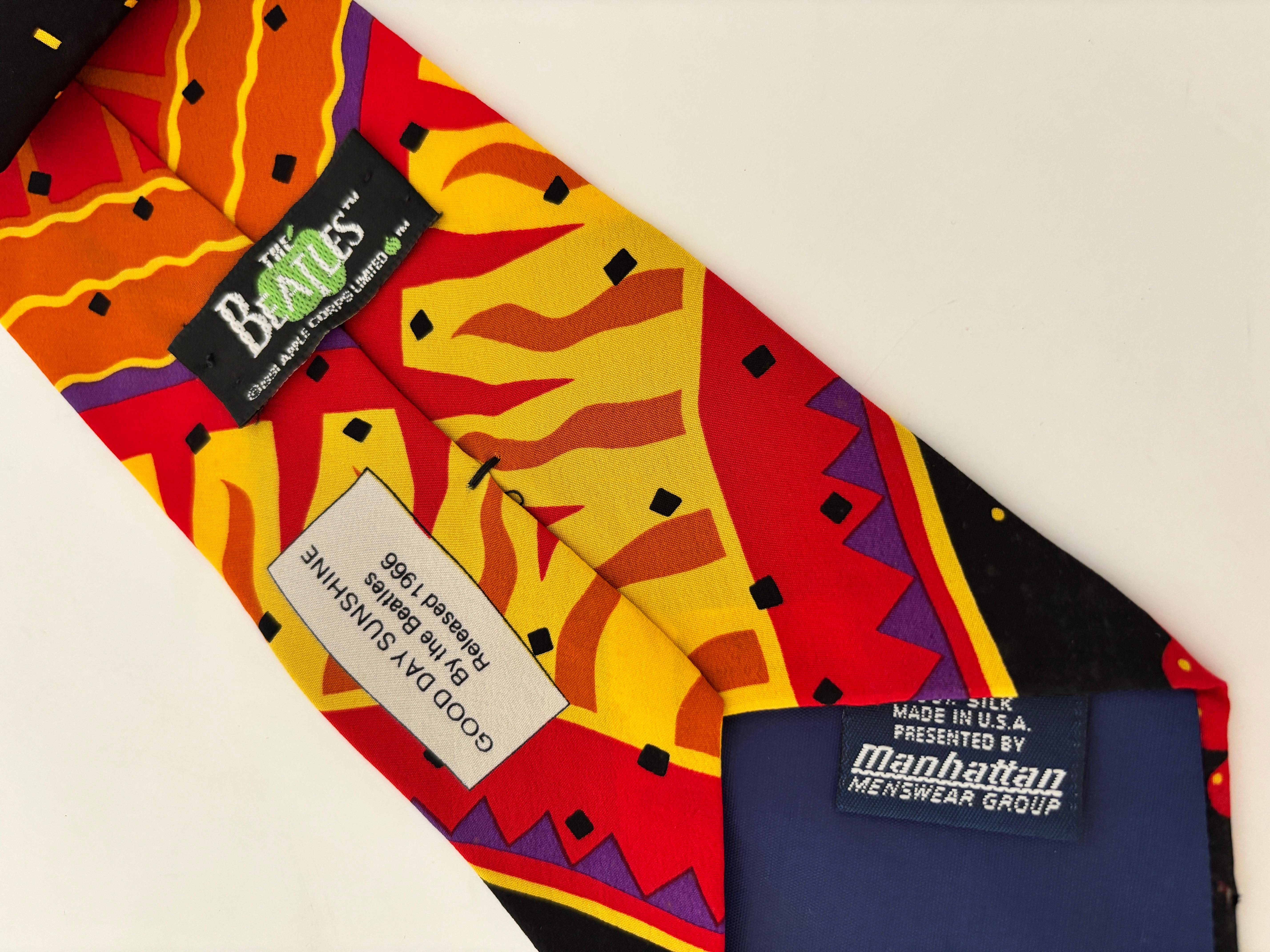 The Beatles Necktie Good Day Sunshine Released 1966 Silk Black and Red NeckTie For Sale 1