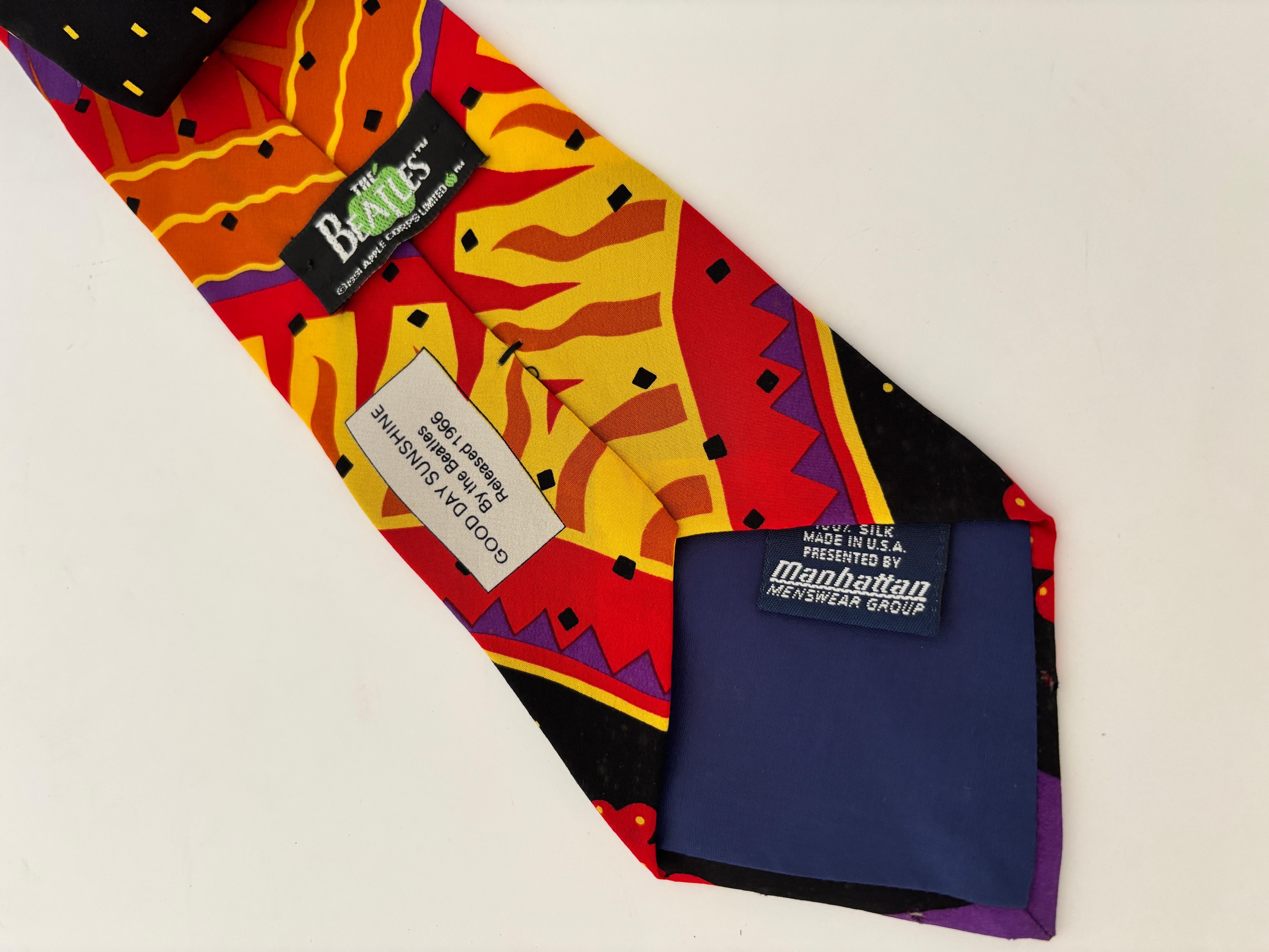 The Beatles Necktie Good Day Sunshine Released 1966 Silk Black and Red NeckTie For Sale 2