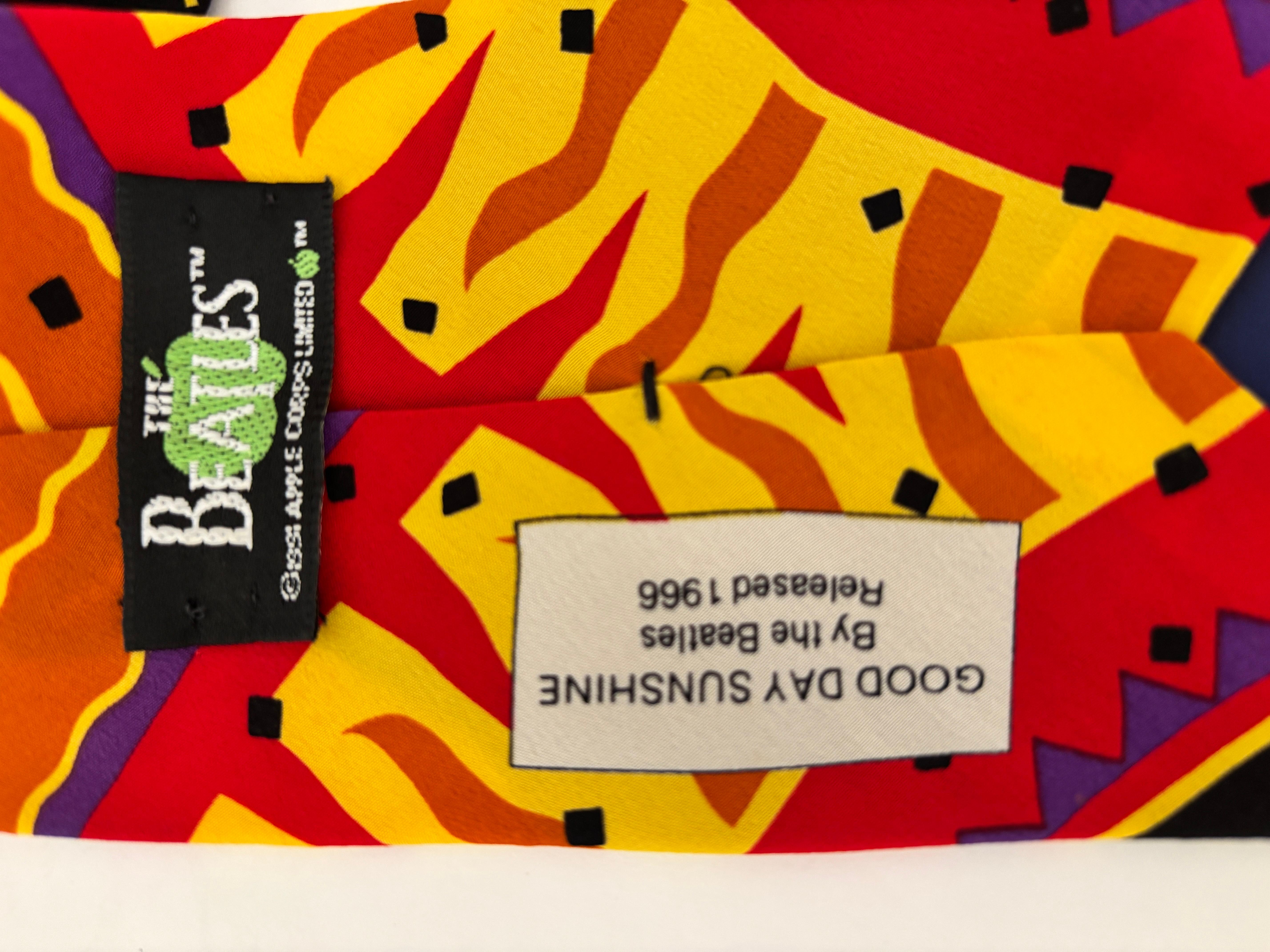 The Beatles Necktie Good Day Sunshine Released 1966 Silk Black and Red NeckTie For Sale 4