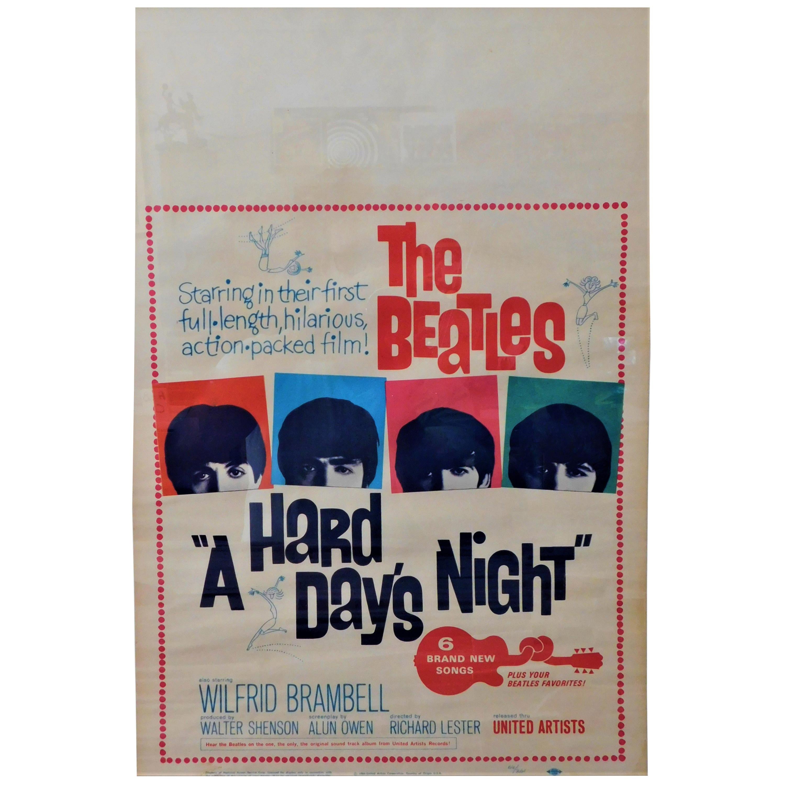The Beatles Original a Hard Days Night Window Card For Sale