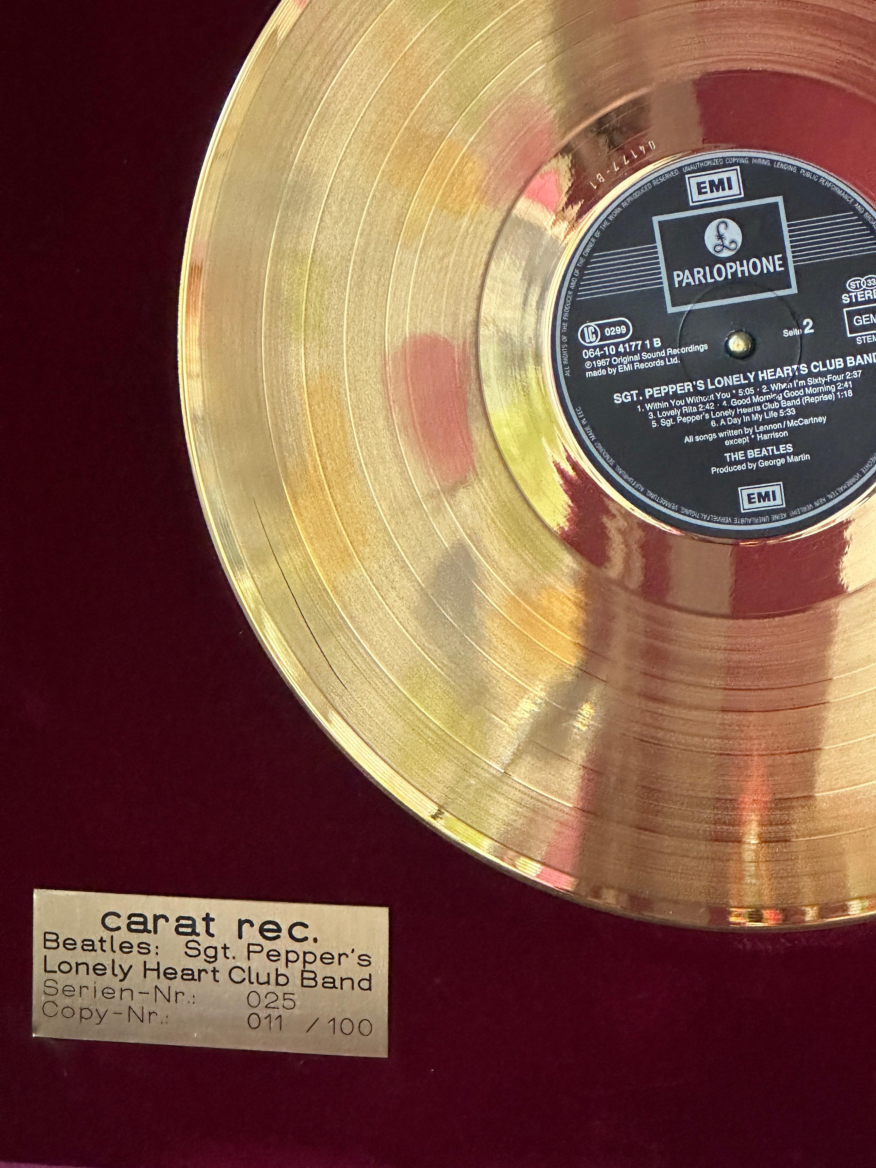 Modern Beatles Sgt. Peppers Lonely Hearts Club Band Golden Record Carat Rec 011/100 For Sale