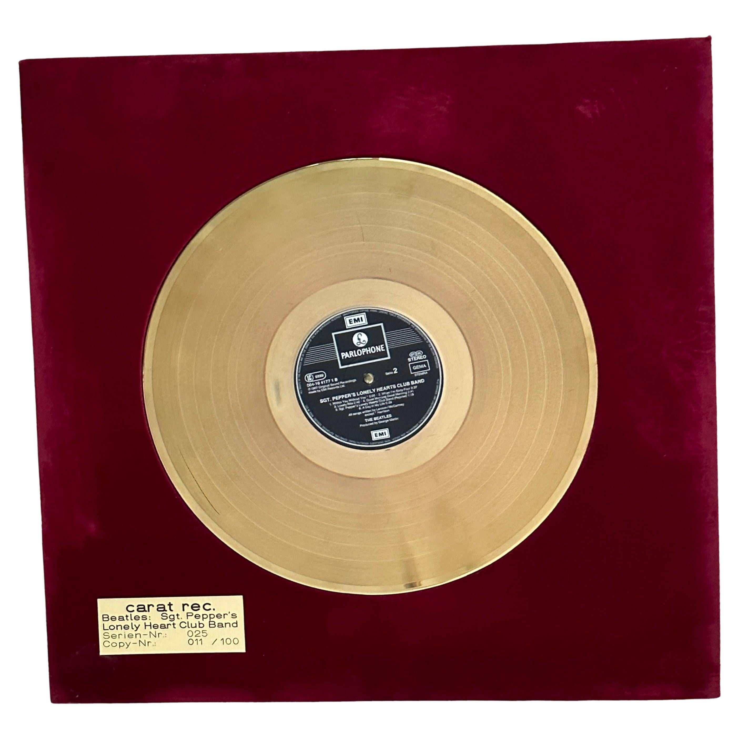 Beatles Sgt. Peppers Lonely Hearts Club Band Golden Record Carat Rec 011/100 For Sale