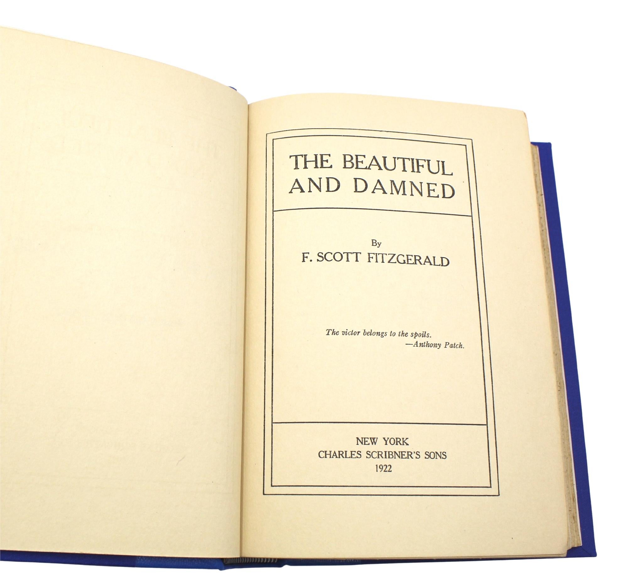 The Beautiful and the Damned by F. Scott Fitzgerald, Erstausgabe, 1922 (Art déco) im Angebot