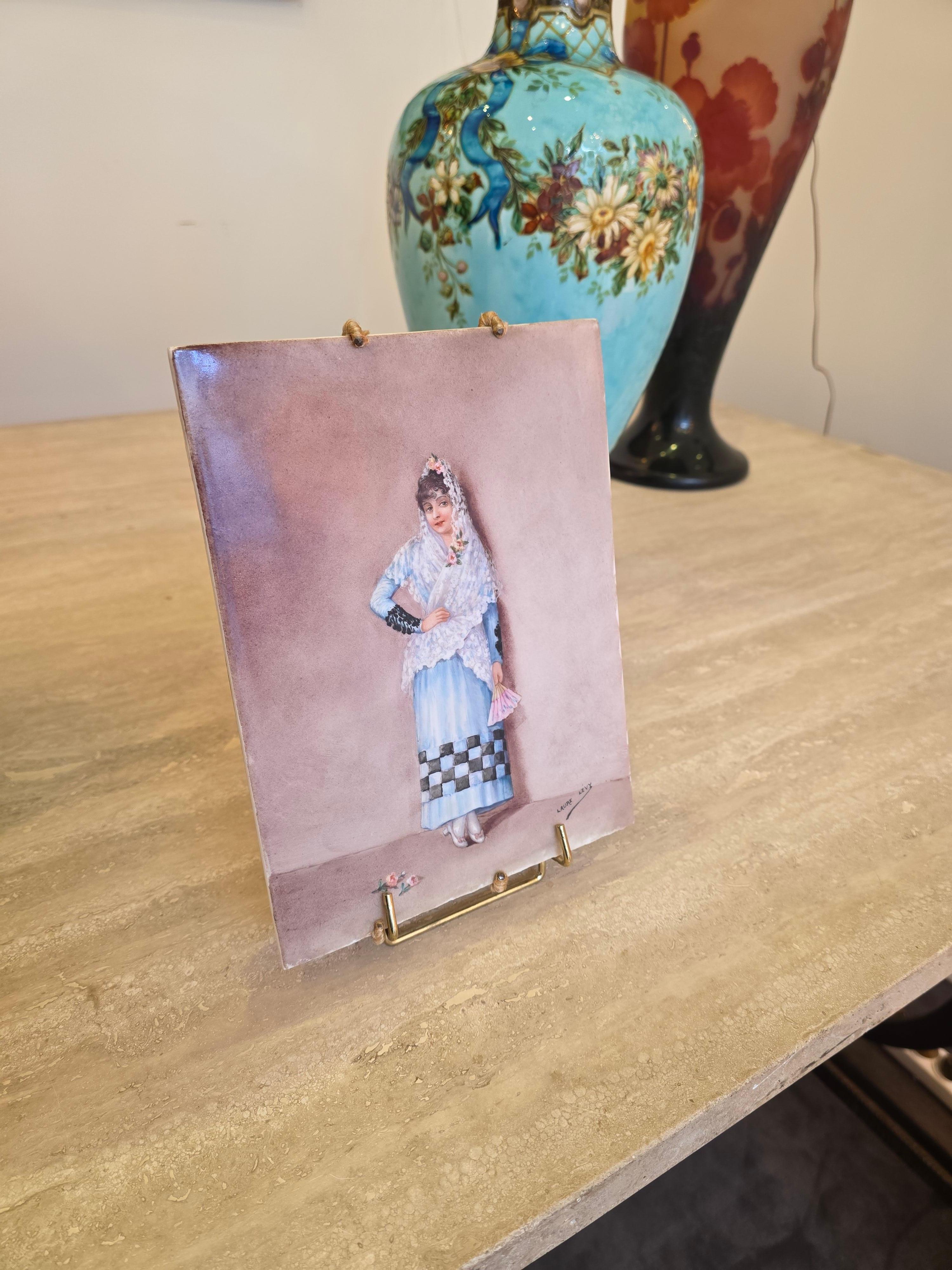 Belle Époque The Beautiful Andalusian , A French Hand Painted Porcelain Plaque c.1900 For Sale