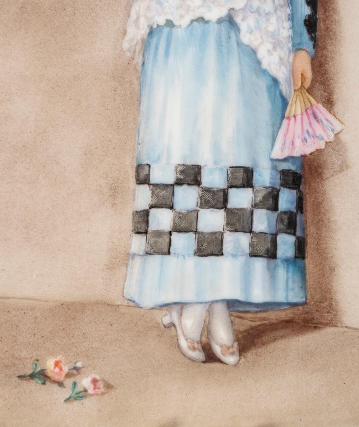 The Beautiful Andalusian , A French Hand Painted Porcelain Plaque c.1900 For Sale 2