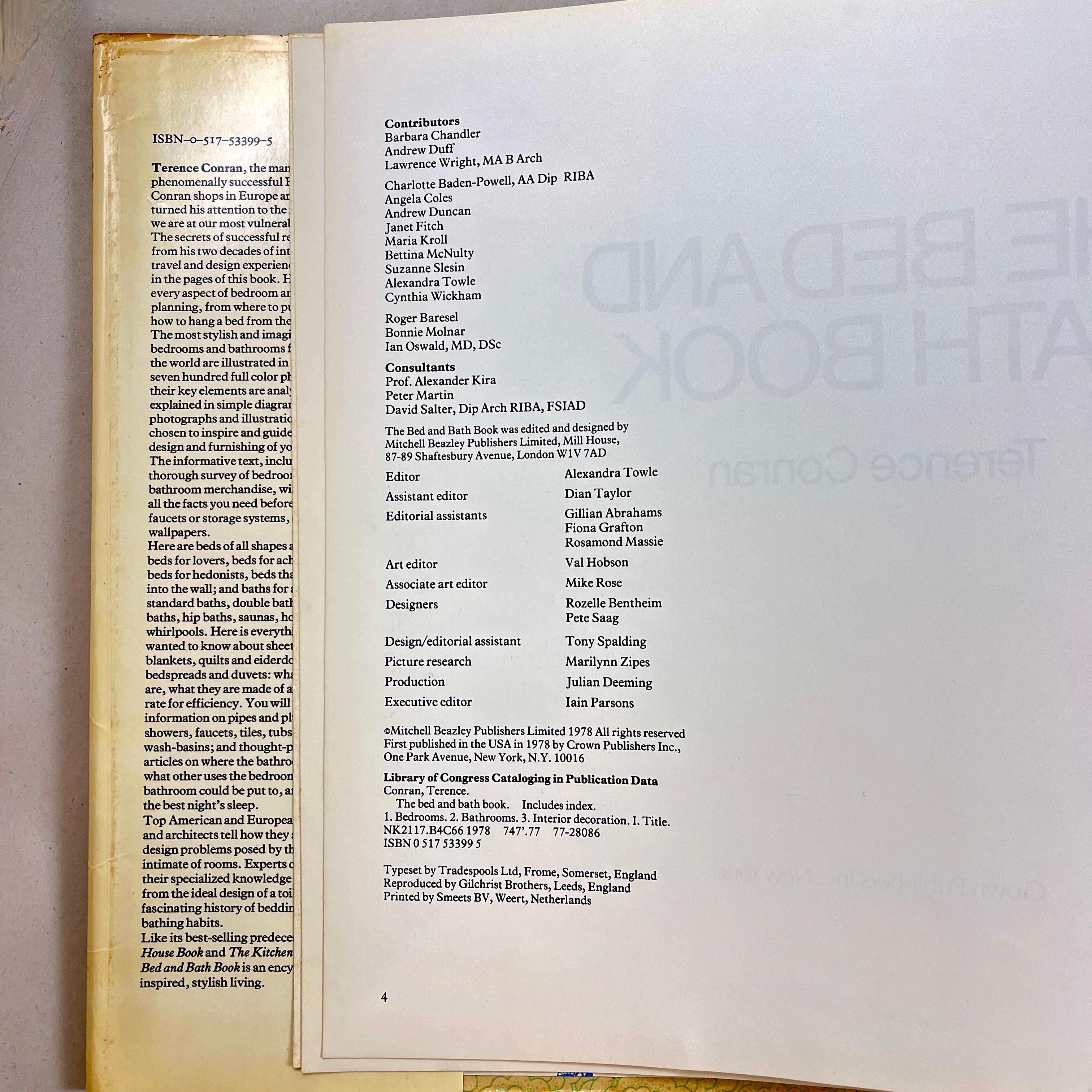 The Bed and Bath Book, Terence Conran. 1ère édition reliée, 1978 Bon état - En vente à Philadelphia, PA