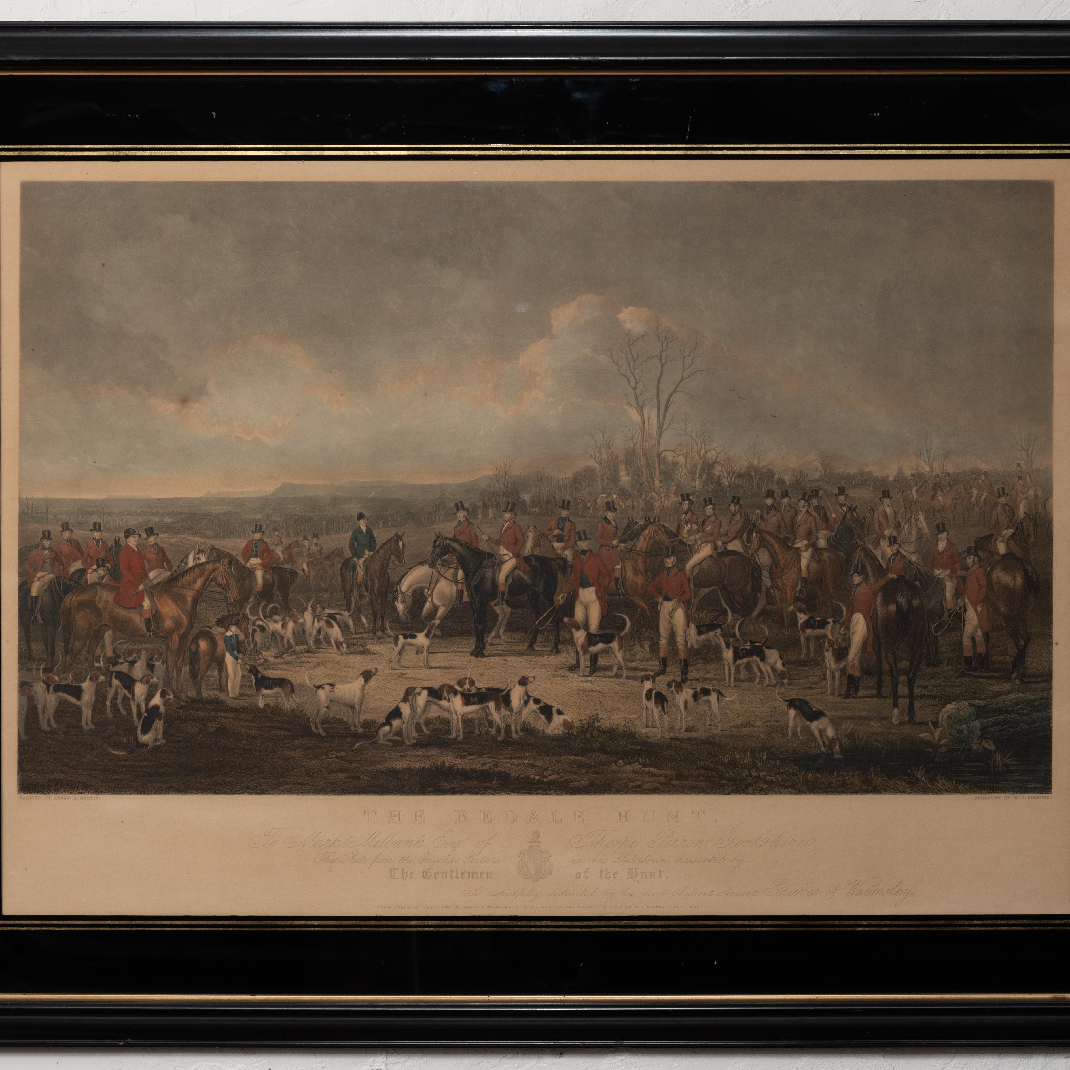 Victorian The Bedale Hunt - W.H. Simmons Engraving, 1842 For Sale