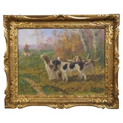 L'inizio della caccia, dipinto a olio francese di Marie Calves (1883-1957)
