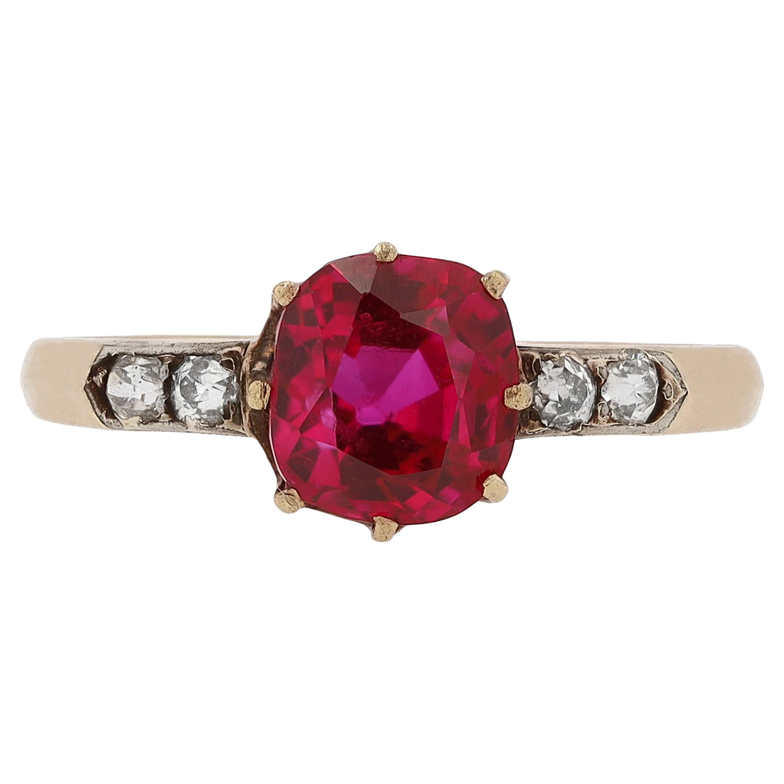 The Best Antique Victorian No Heat 1.86 Carat Burmese Ruby Ring For Sale