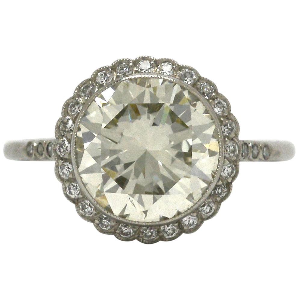 Best Art Deco Style 4 Round Carat Diamond Halo Engagement Ring Platinum