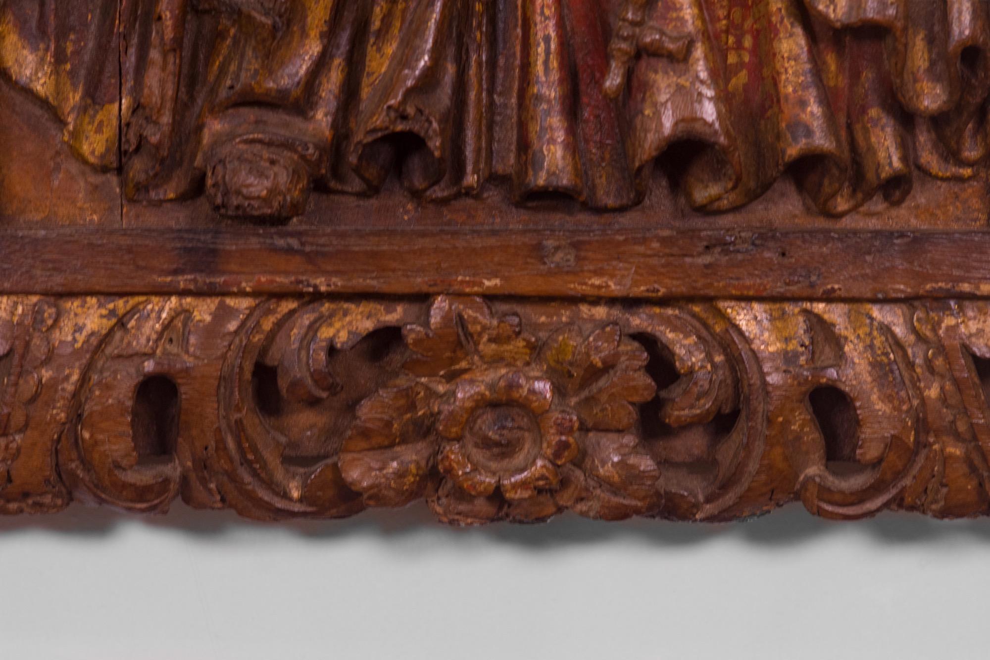 18th Century and Earlier The Betrothal and Love of Mary and Joseph, 1500-1600s, Carved Wood Polychromed For Sale