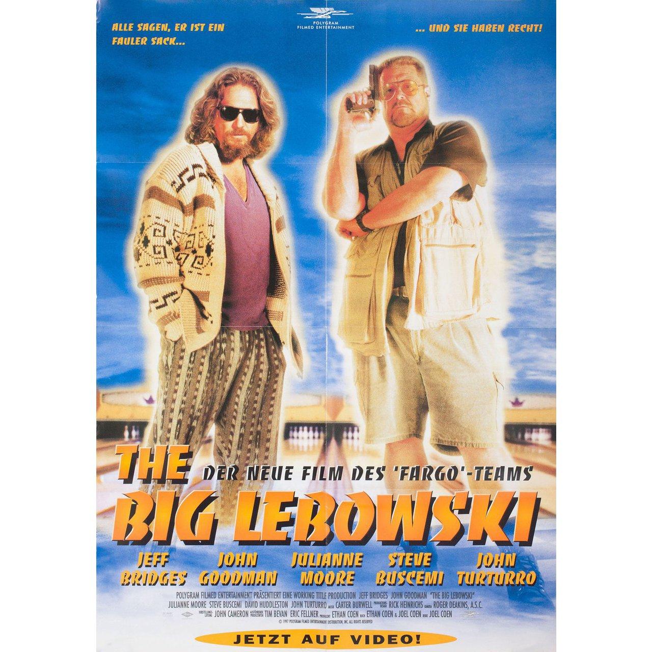 Original 1999 re-release German A1 poster for the film The Big Lebowski directed by Joel Coen / Ethan Coen with Jeff Bridges / John Goodman / Julianne Moore / Steve Buscemi. Very good-fine condition, folded. Many original posters were issued folded