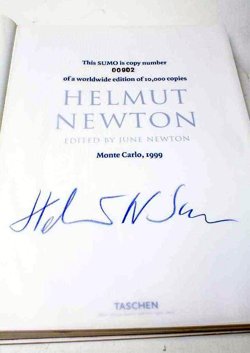 Helmut Newton's Sumo book. One of the most exciting books ever published by Taschen.
Signed and numbered to interior 'Helmut Newton'. This book is number 00902 of 10,000 from the first edition published by Taschen, an early copy from the series. It