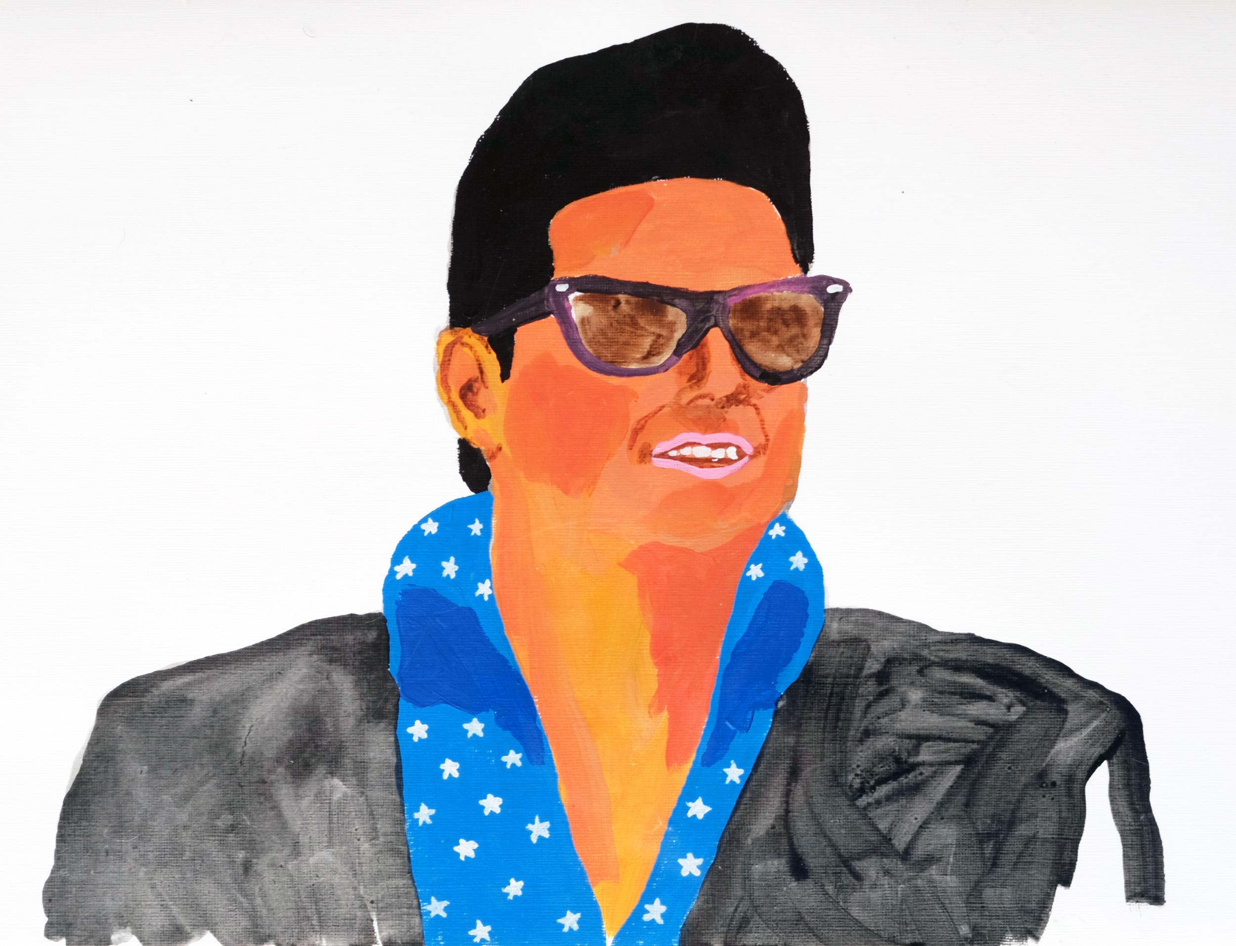 Modern 'The Big Roy' Portrait Painting Roy Orbison by Alan Fears Acrylic on Paper For Sale