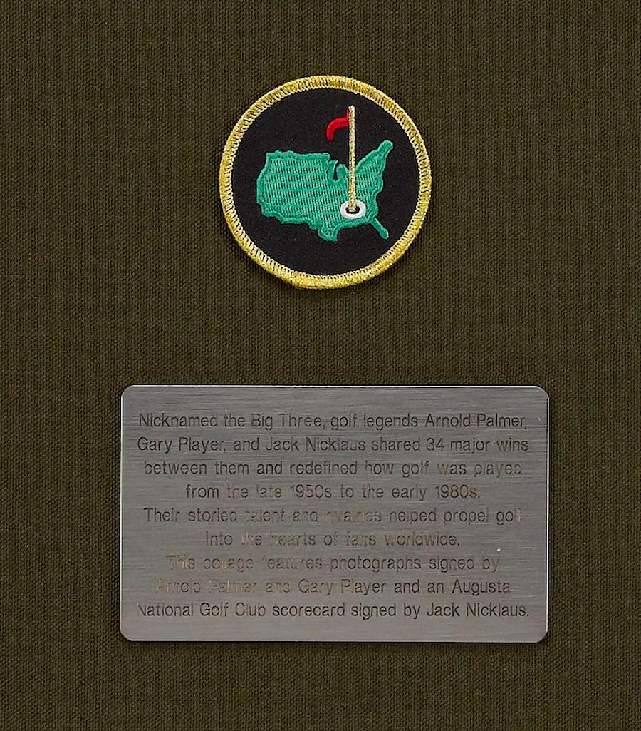 Collage de firmas de los tres grandes golfistas: Palmer, Nicklaus y Player siglo XX en venta