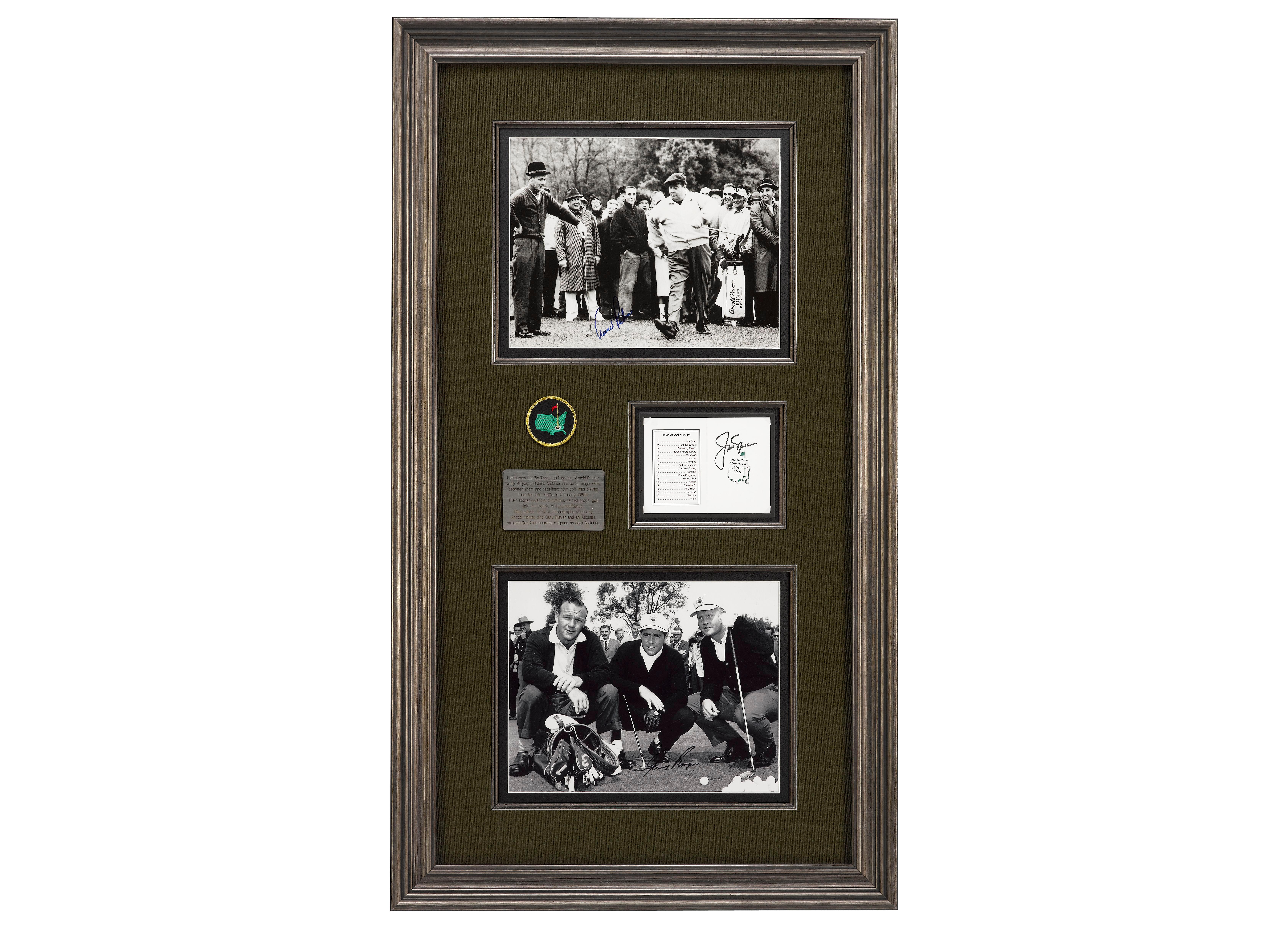Collage de firmas de los tres grandes golfistas: Palmer, Nicklaus y Player Papel en venta