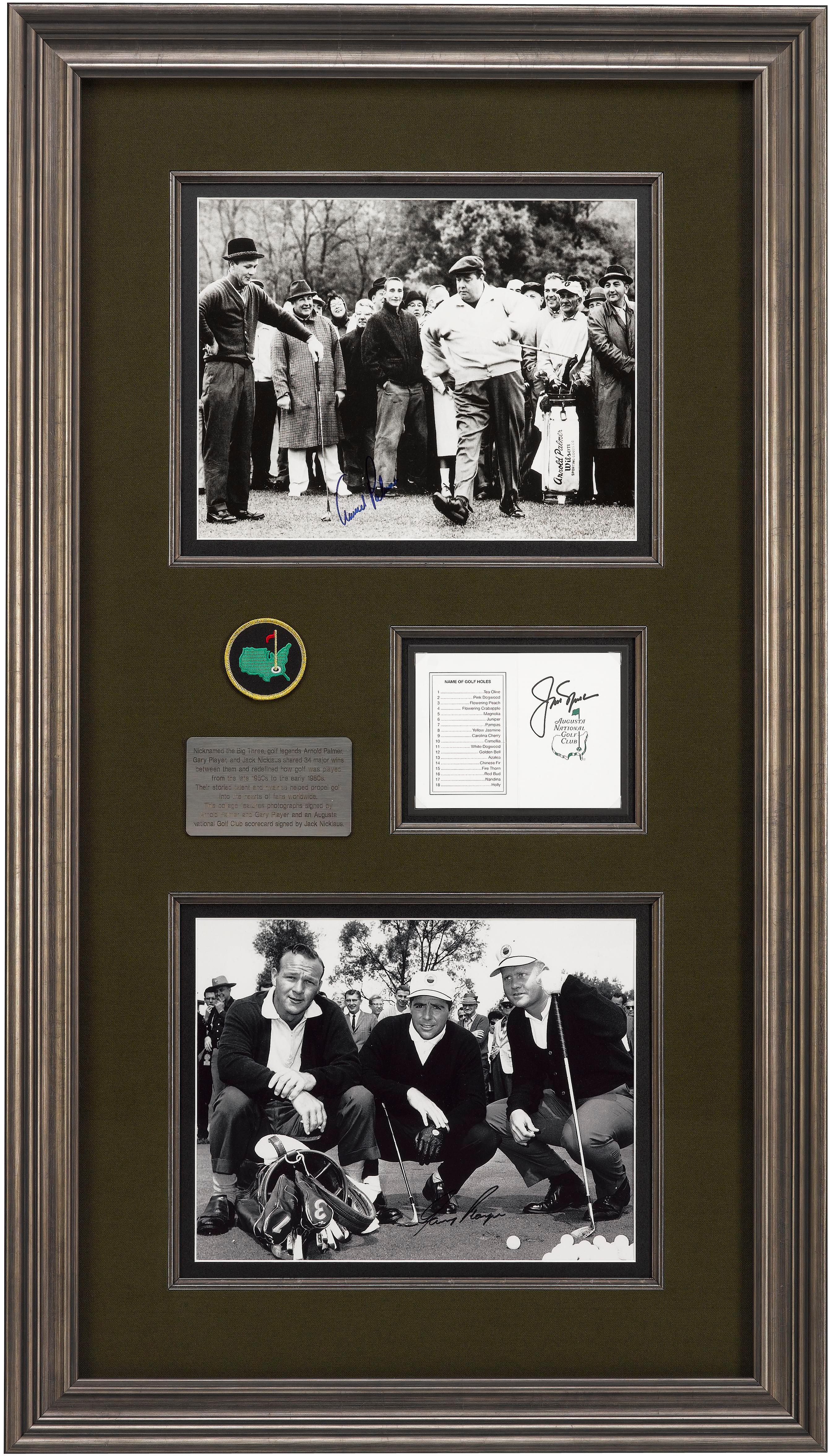Collage de firmas de los tres grandes golfistas: Palmer, Nicklaus y Player en venta 1