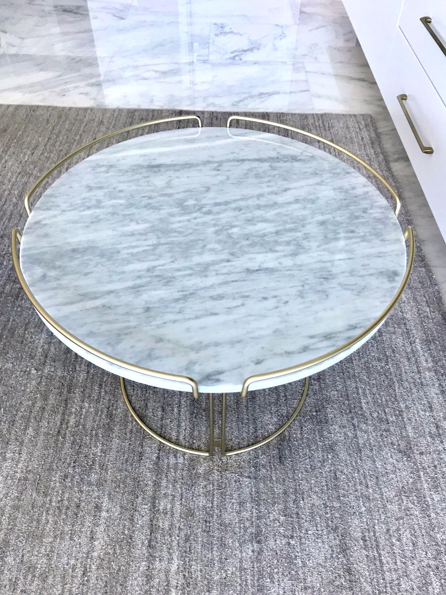 Steel Bijou End Table in Marble and Matte Gold by Roche Bobois, 2018