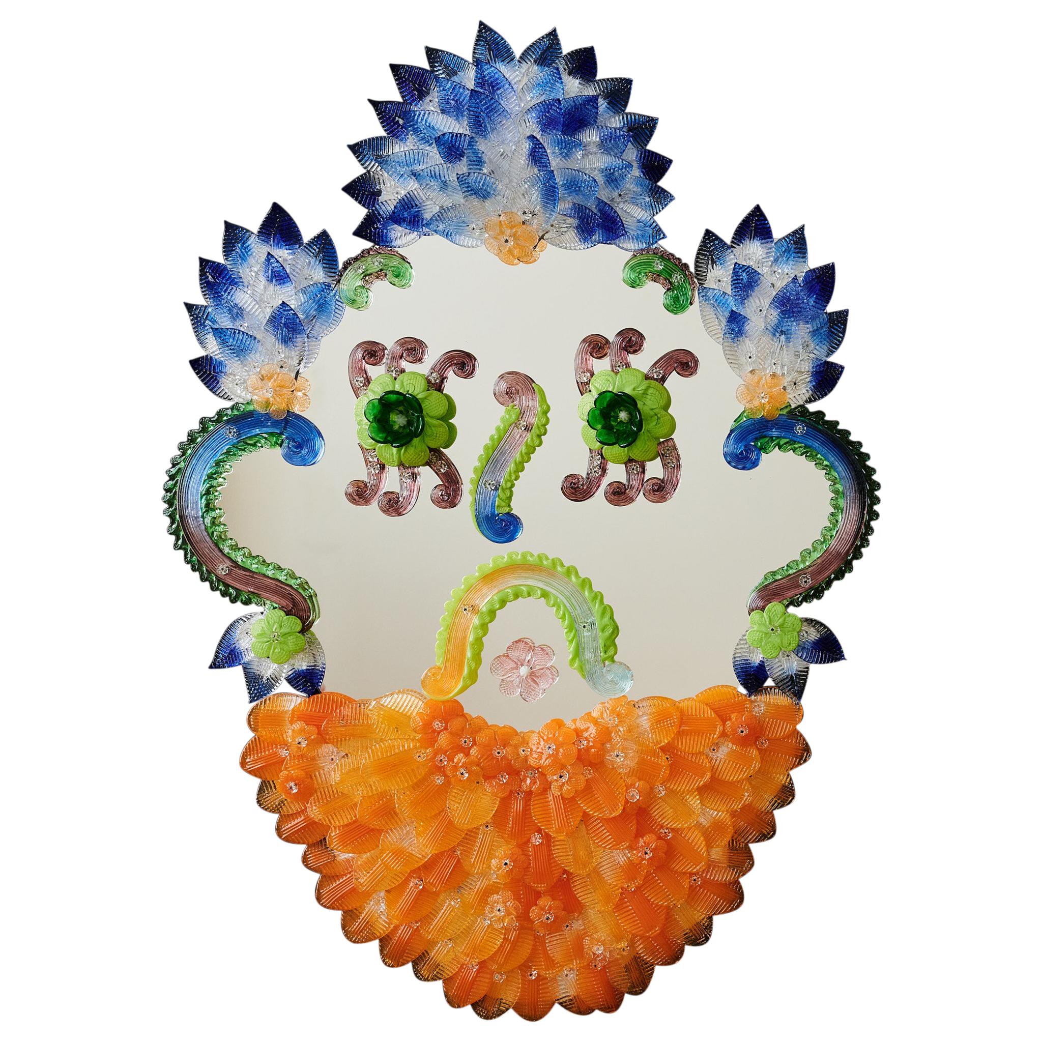 Colorful Murano Glass Venetian Mask Wall Mirror 'The Biker'  For Sale