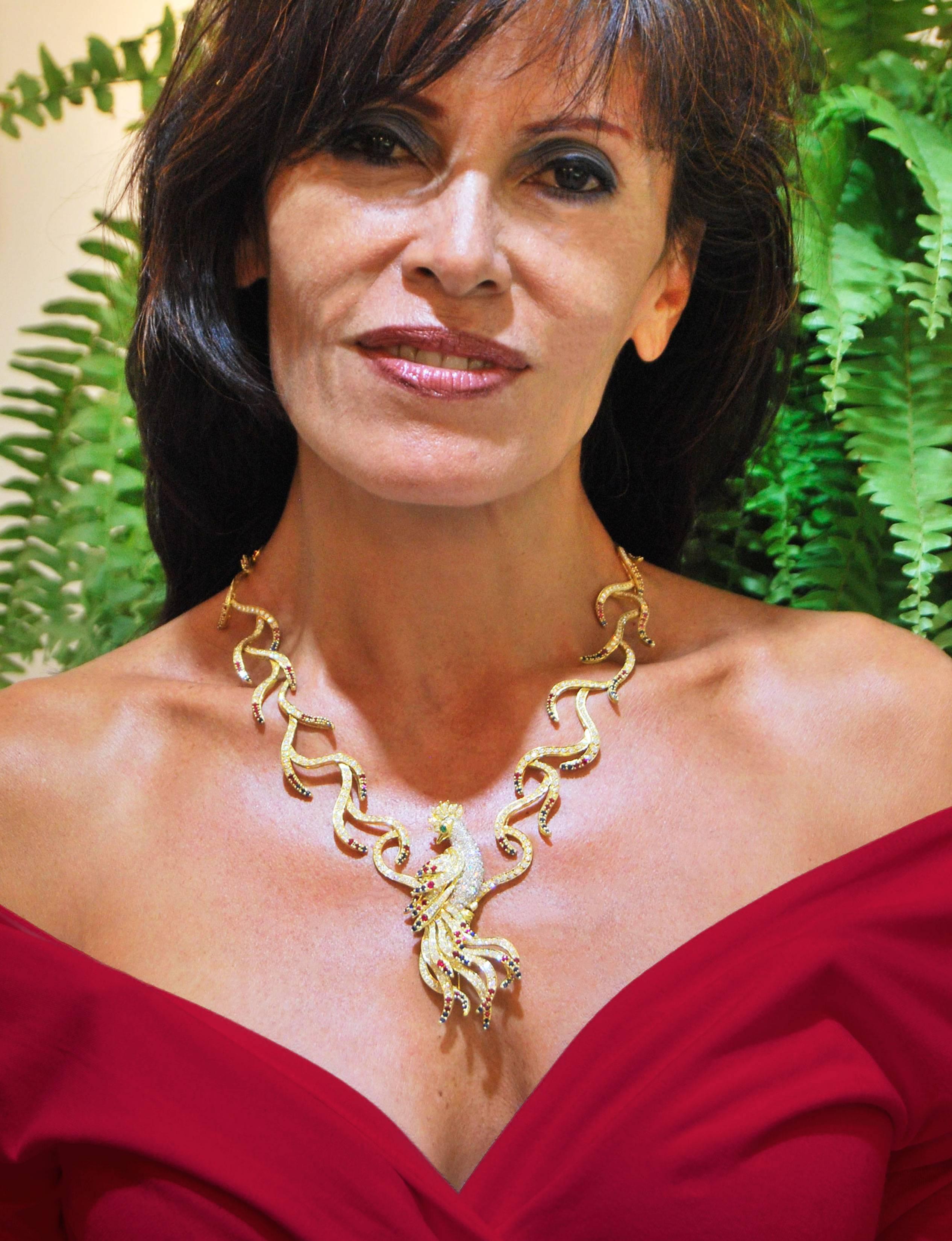 The Bird of Paradise Necklace - Diamond, Ruby, Emerald and Sapphire Necklace In New Condition For Sale In Palm Beach, FL