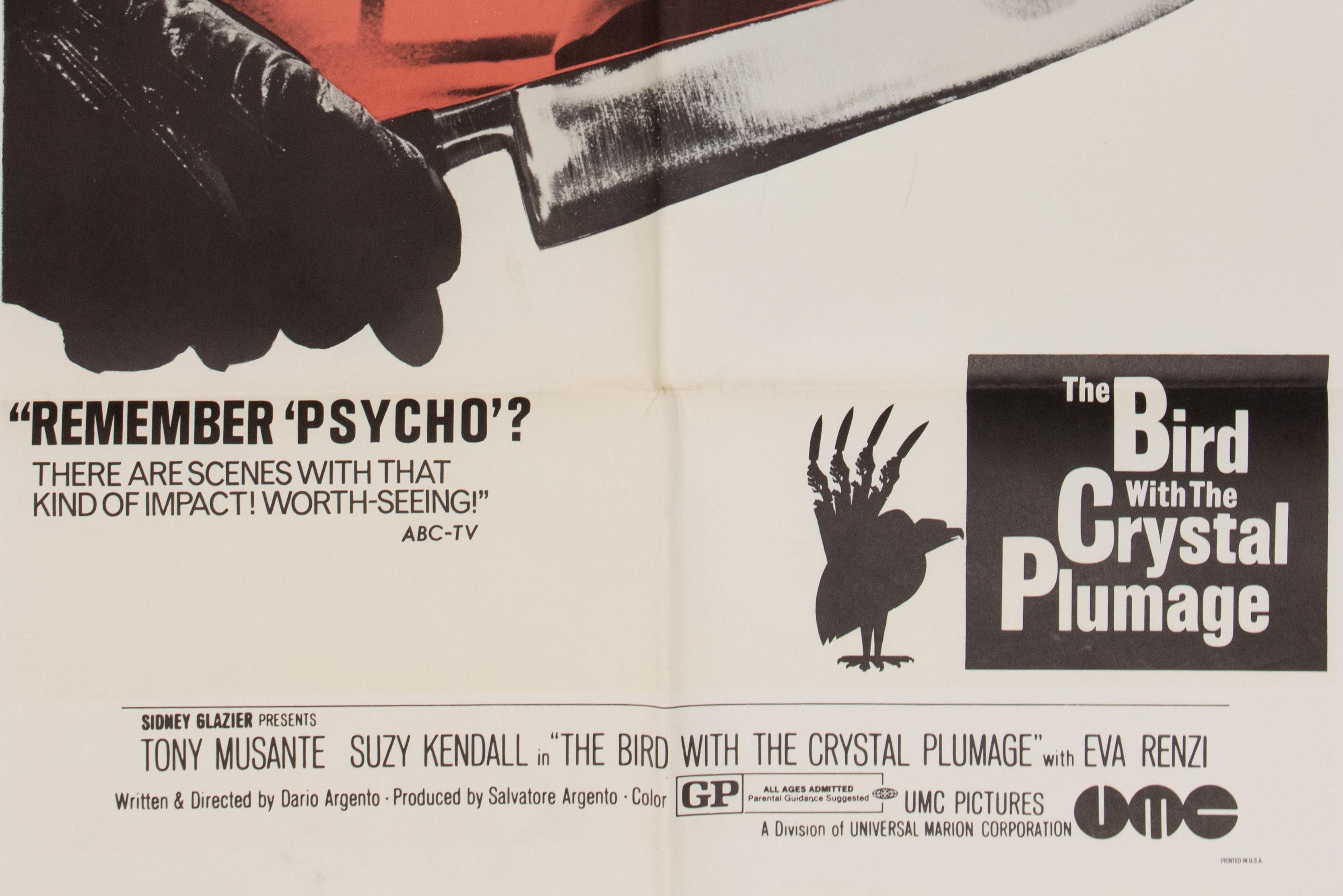 El pájaro del plumaje de cristal (1970, variante de lanzamiento en EE.UU.) Italiano en venta