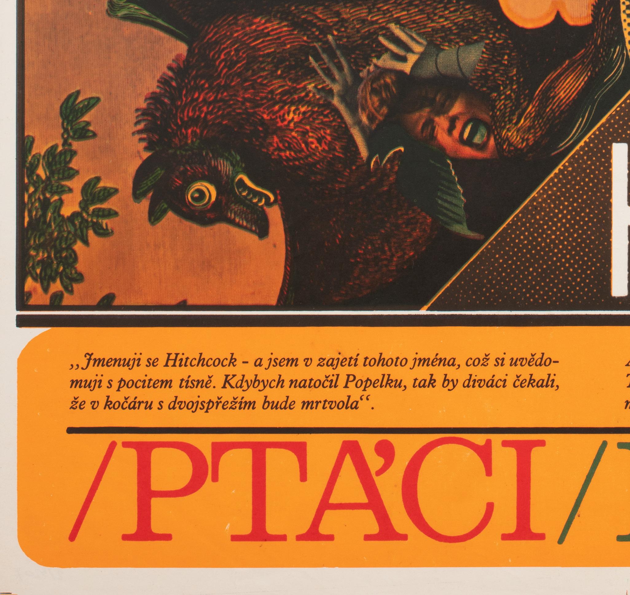 Affiche vintage rare du film tchèque Les Oiseaux/Psycho, Ziegler, 1970 en vente 1