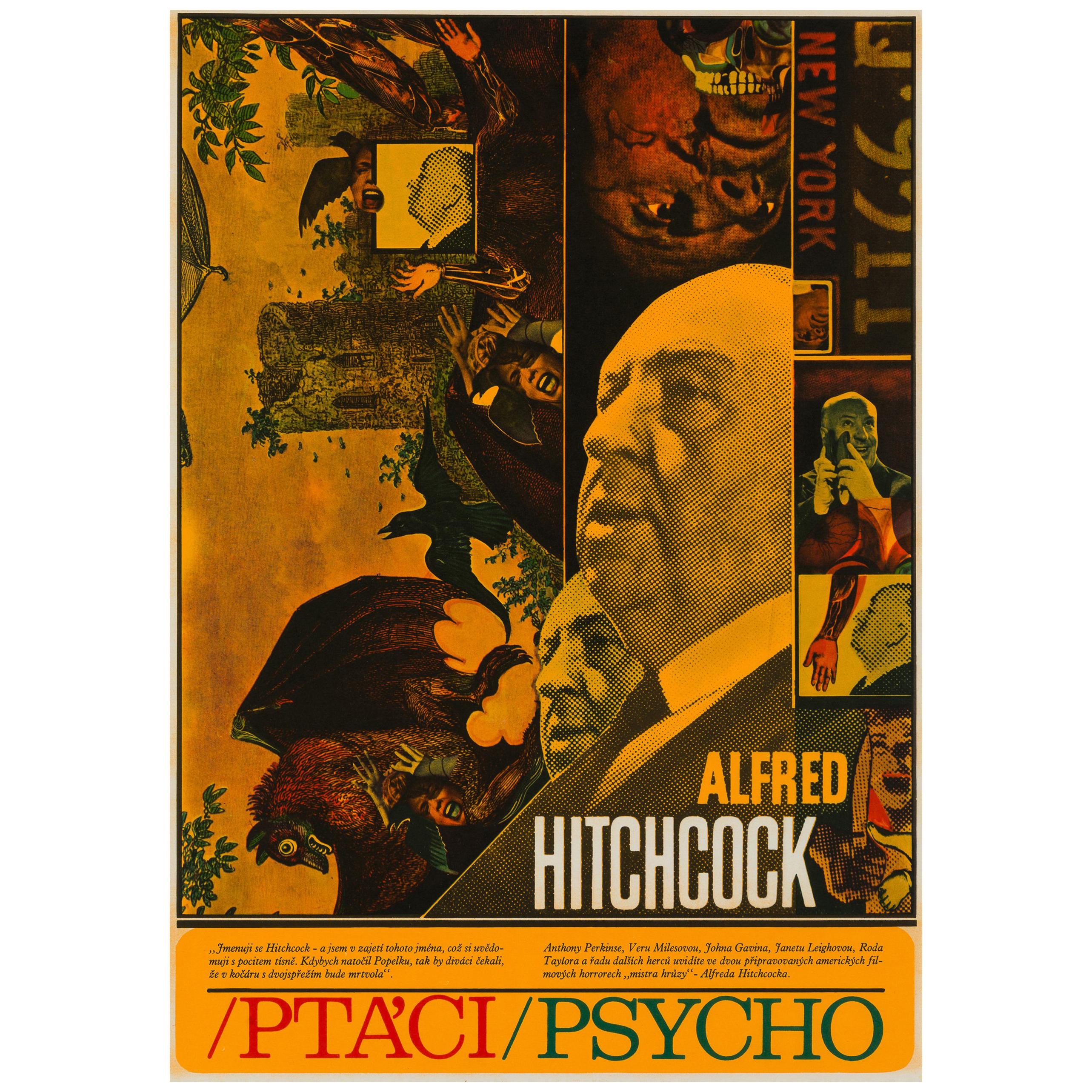 Die Vögel/Psycho Tschechischer Film Filmplakat:: Ziegler:: 1970 Vintage Rare Hitchcock