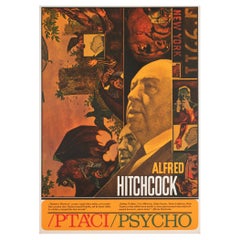 Gli uccelli/Psycho Poster cinematografico ceco, Ziegler, 1970 Vintage Rare Hitchcock