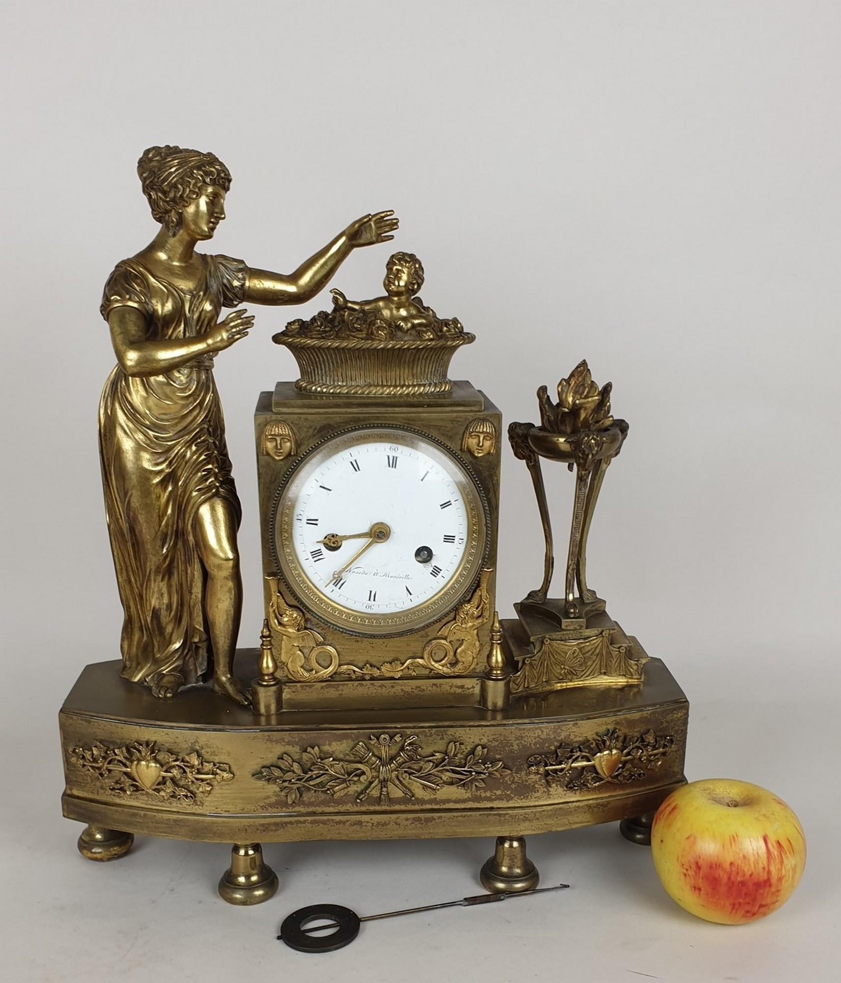 Empire L'origine du roi de Rome, horloge en bronze, XIXe siècle en vente