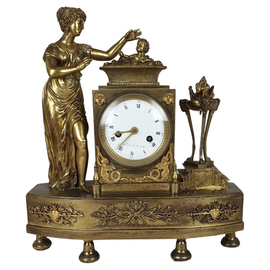 L'origine du roi de Rome, horloge en bronze, XIXe siècle en vente