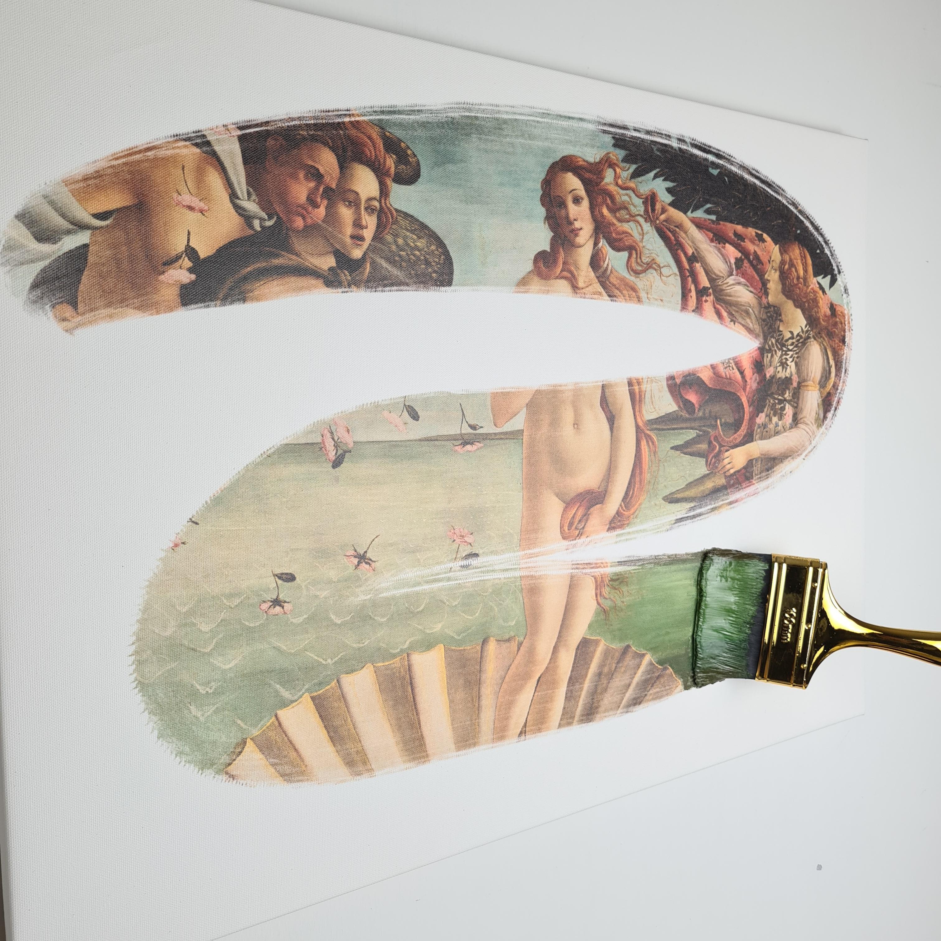 „Die Geburt der Venus“, Botticelli- Kopie auf Leinwand, handgefertigt in Italien, 2021 (Italienisch) im Angebot