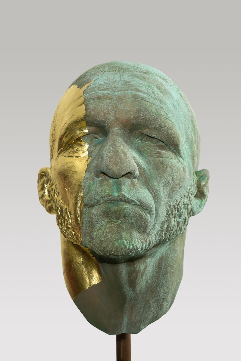 Classical Greek The Black Road Bronze and Gold, Classical Male Bust, Resin & Green Patina