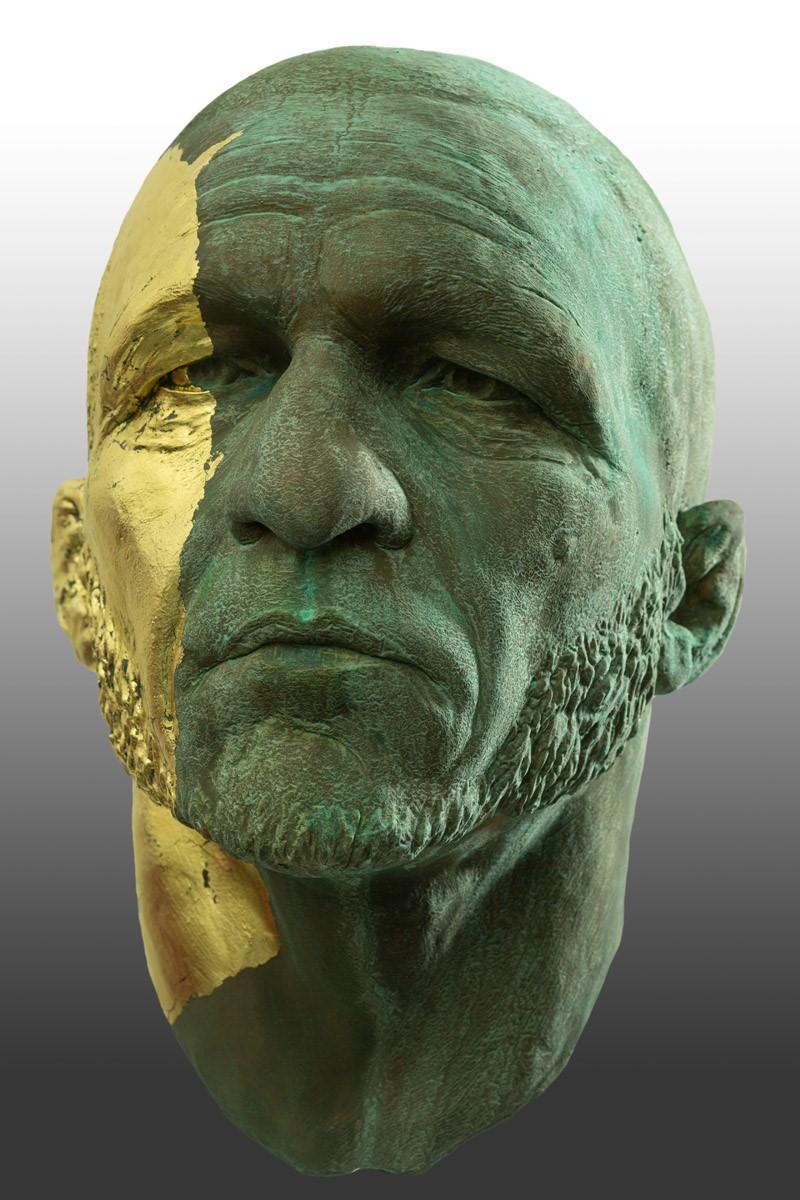 Contemporary The Black Road Bronze and Gold, Classical Male Bust, Resin & Green Patina