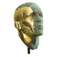 The Black Road Bronze and Gold, Classical Male Bust, Resin & Green Patina