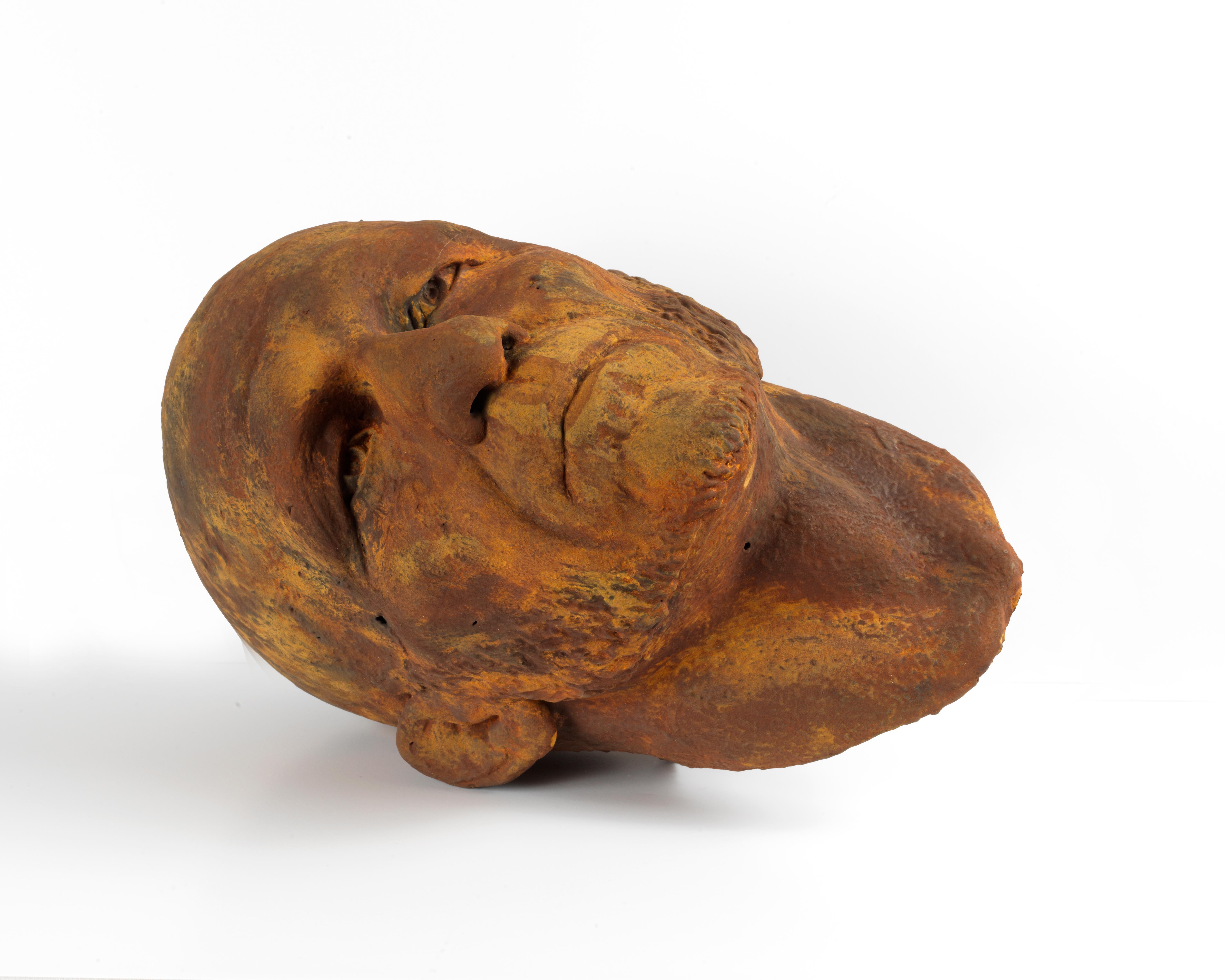 The Black Road: Iron, Classical Male Bust, Resin Sculpture with Rust Iron Patina For Sale 3