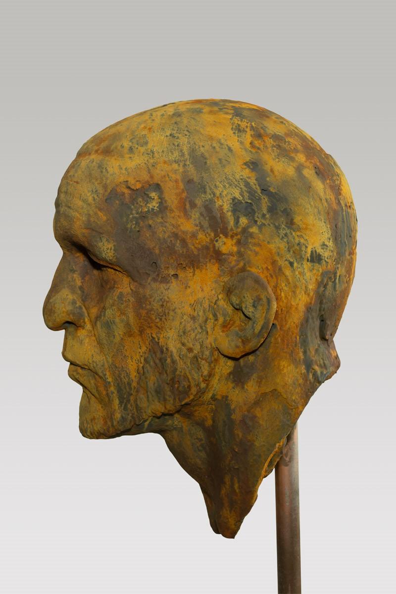 Classical Greek The Black Road: Iron, Classical Male Bust, Resin Sculpture with Rust Iron Patina For Sale