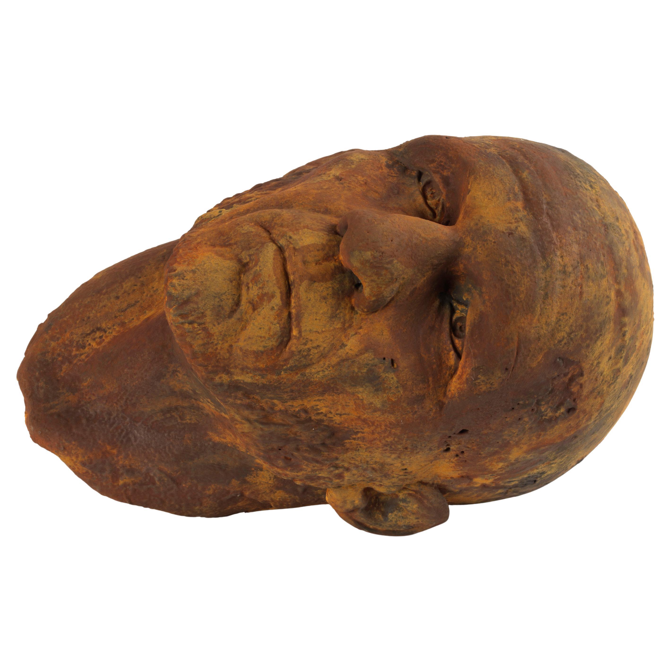 The Black Road: Iron, Classical Male Bust, Resin Sculpture with Rust Iron Patina For Sale
