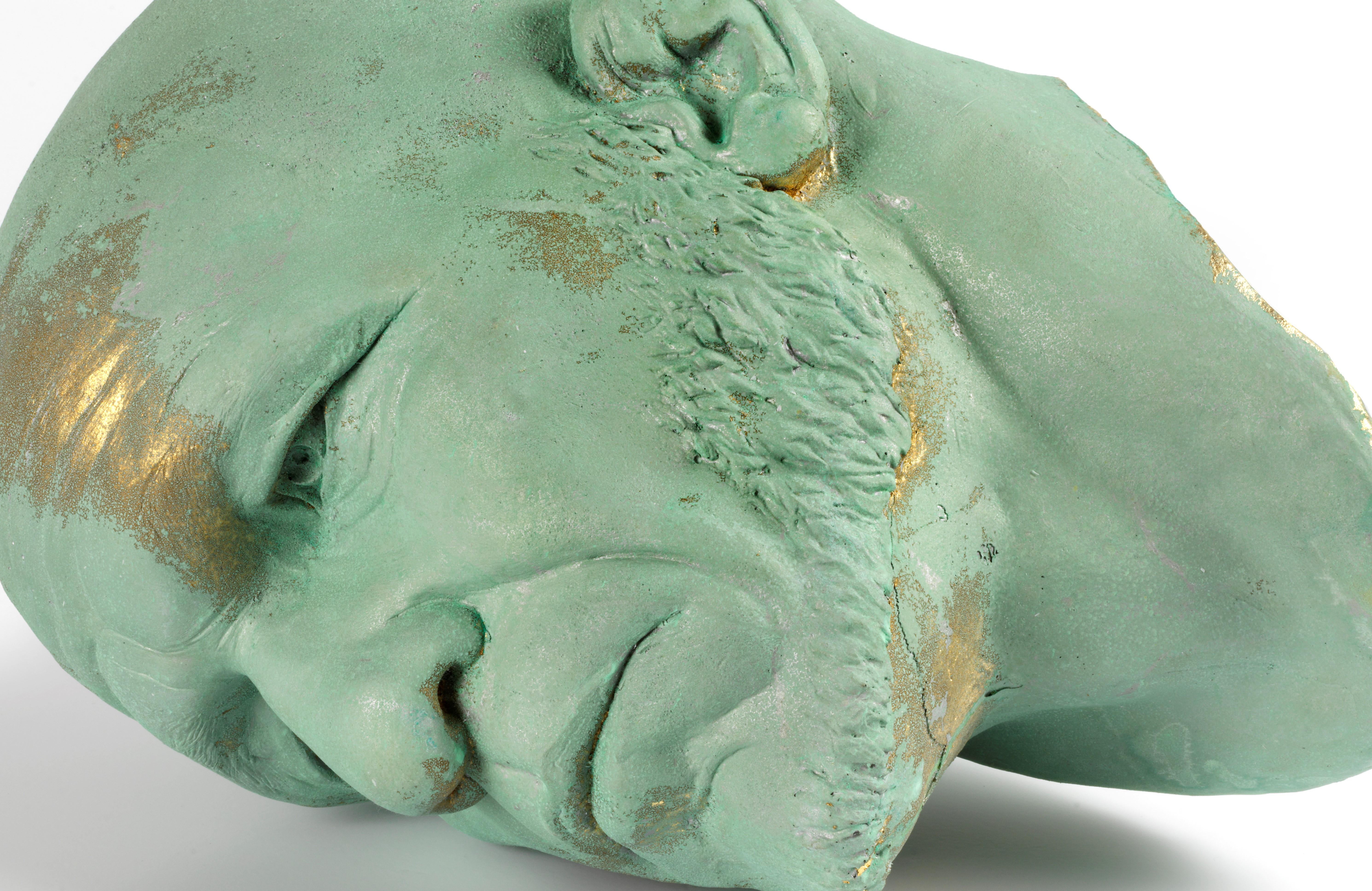 Cast The Black Road: Verdigris, Classical Male Bust, Resin, Patina and Gold Leaf