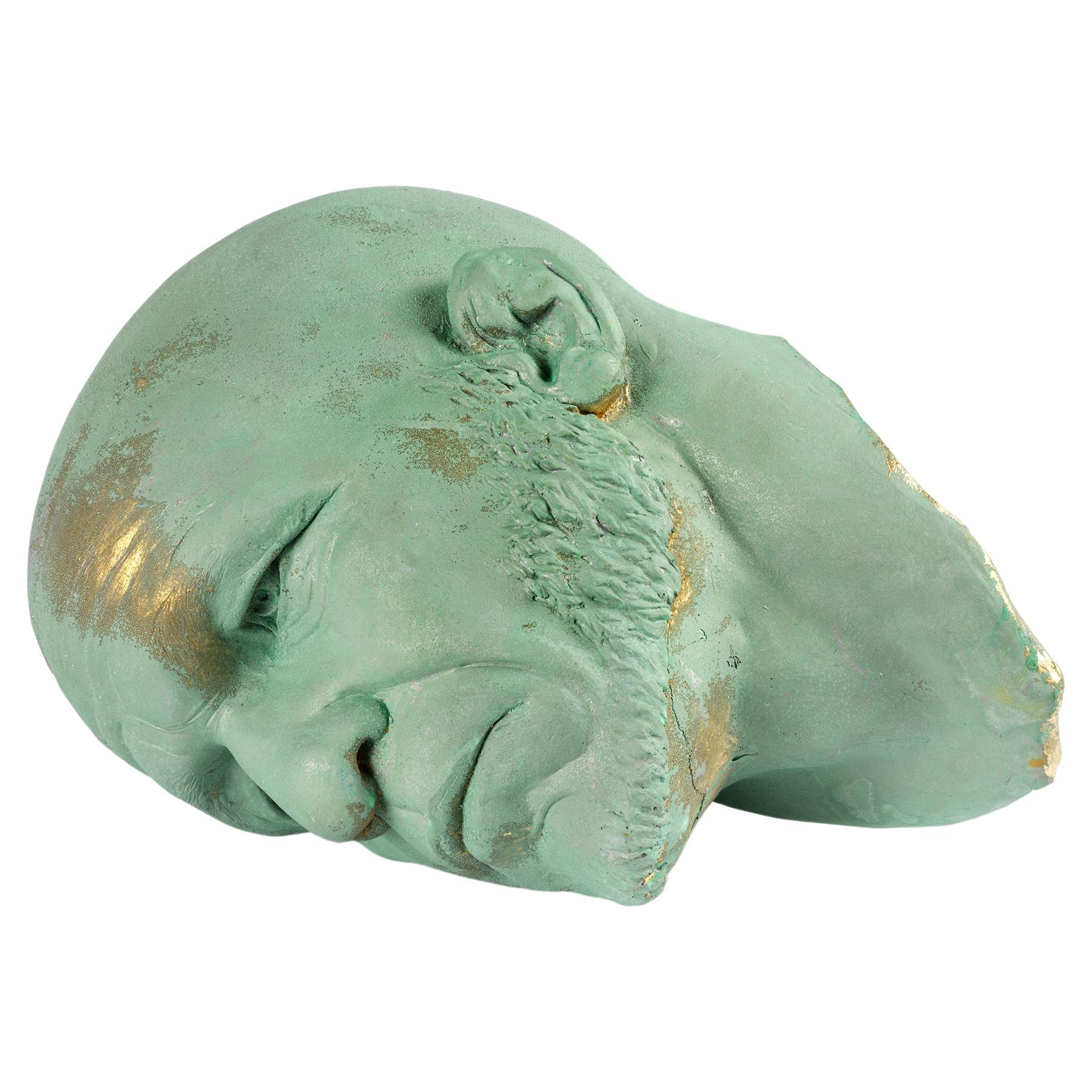 The Black Road: Verdigris, Classical Male Bust, Resin, Patina and Gold Leaf