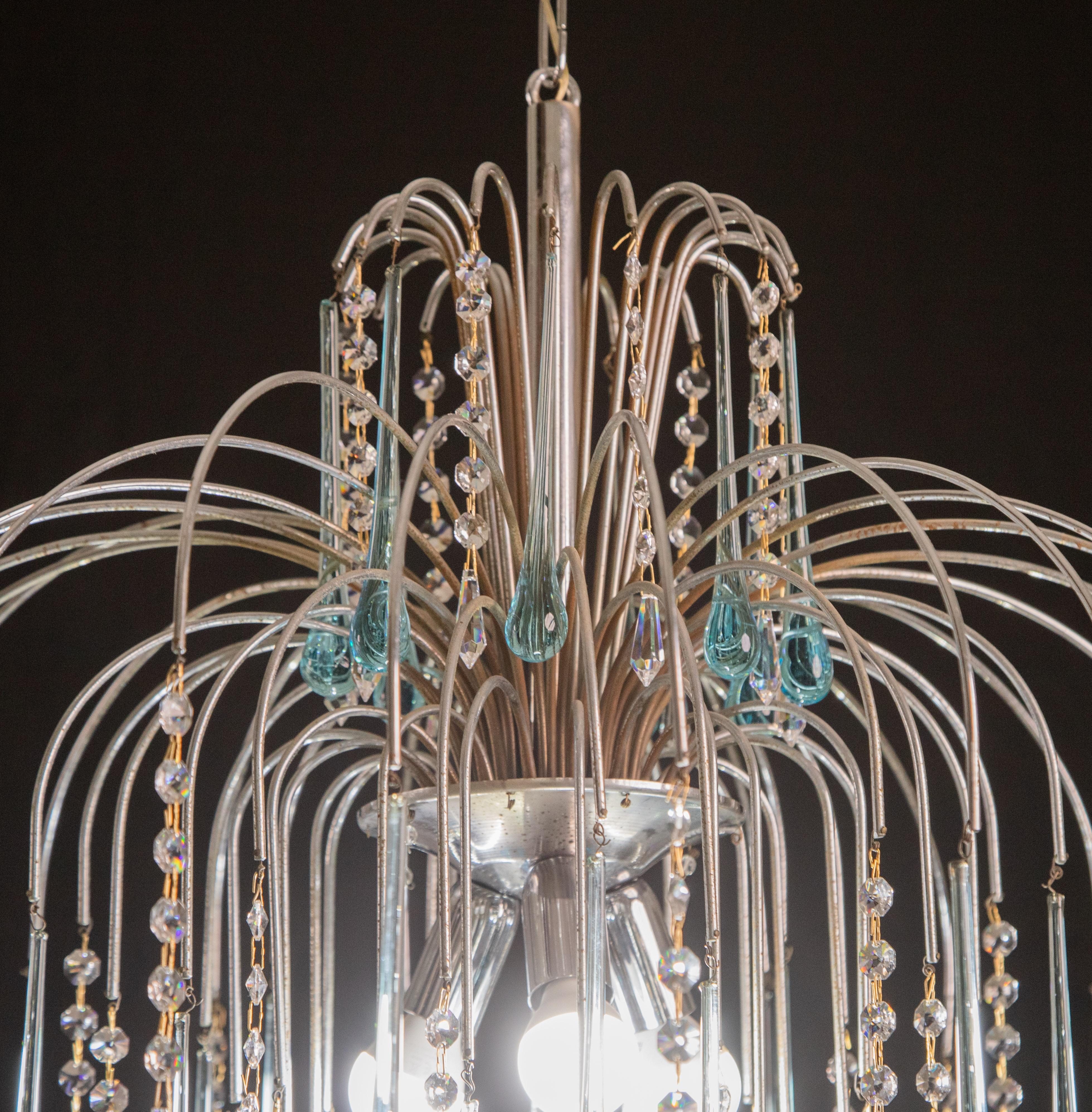 The Blue Crown, Murano Chandelier Blue and Crystal Drops, 1970s For Sale 3