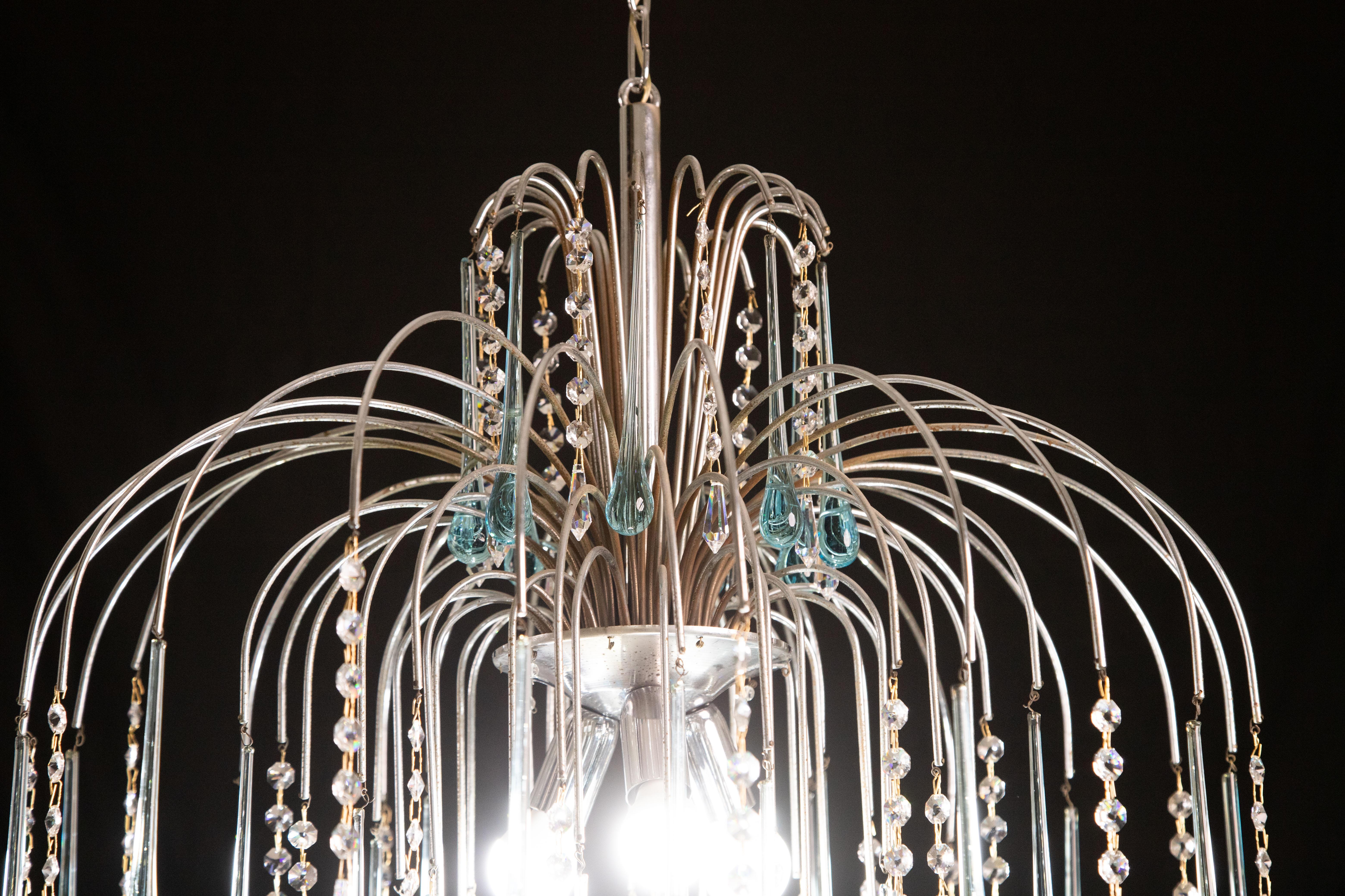The Blue Crown, Murano Chandelier Blue and Crystal Drops, 1970s For Sale 4