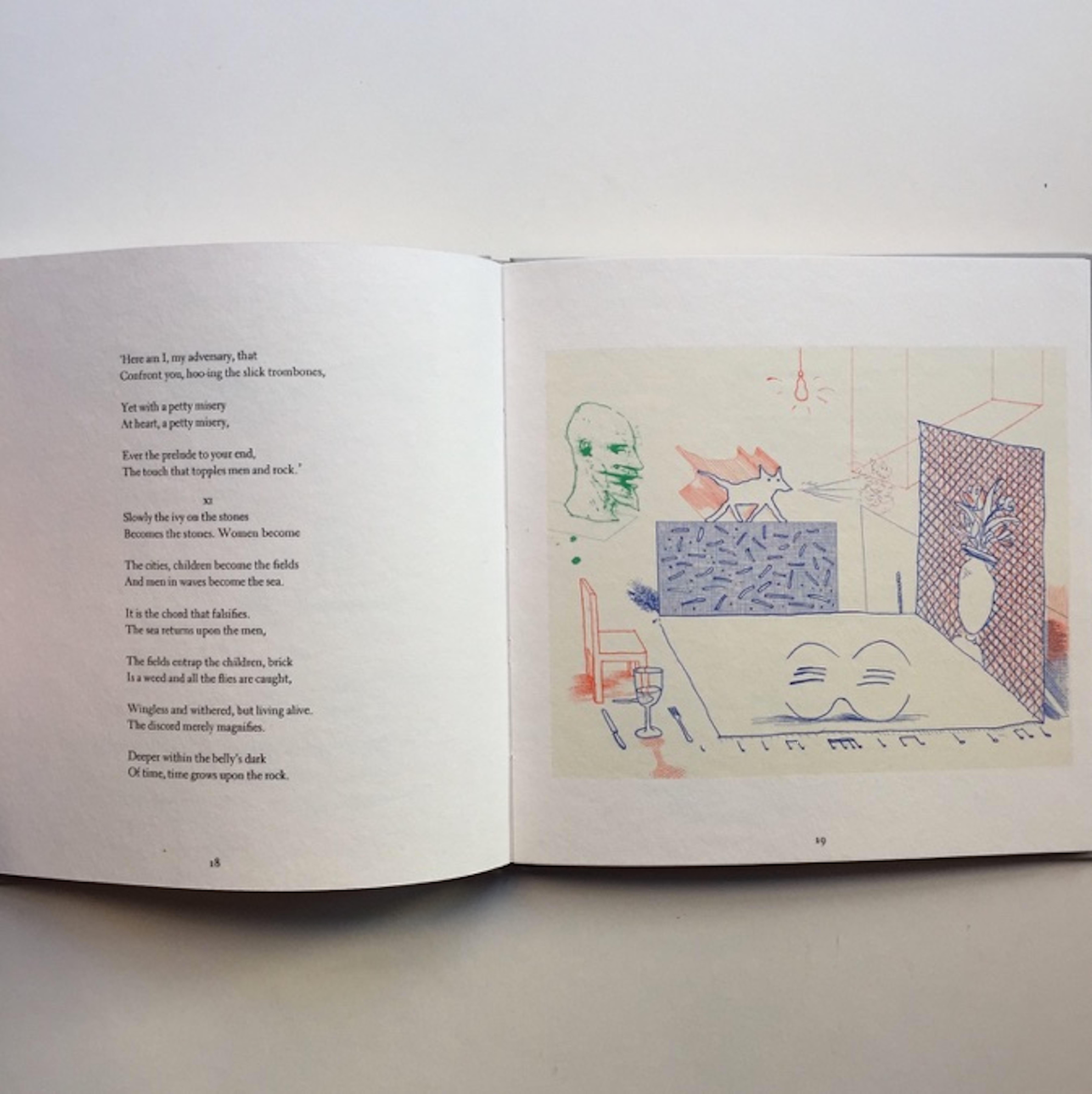 First edition, published by The St. Petersburg Press, London 1977

Etchings by David Hockney who was inspired by Wallace Stevens who was inspired by Pablo Picasso.

In this beautiful book, Hockney’s etched illustrations accompany the poem that