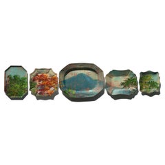 "The Blue Mountain" wall art composition of decorative plates and painting
