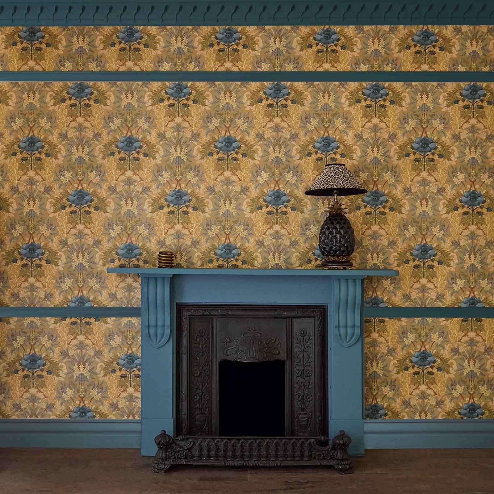 Swedish THE BLUE ROSE WEEPING Wallpaper - Aurelian For Sale