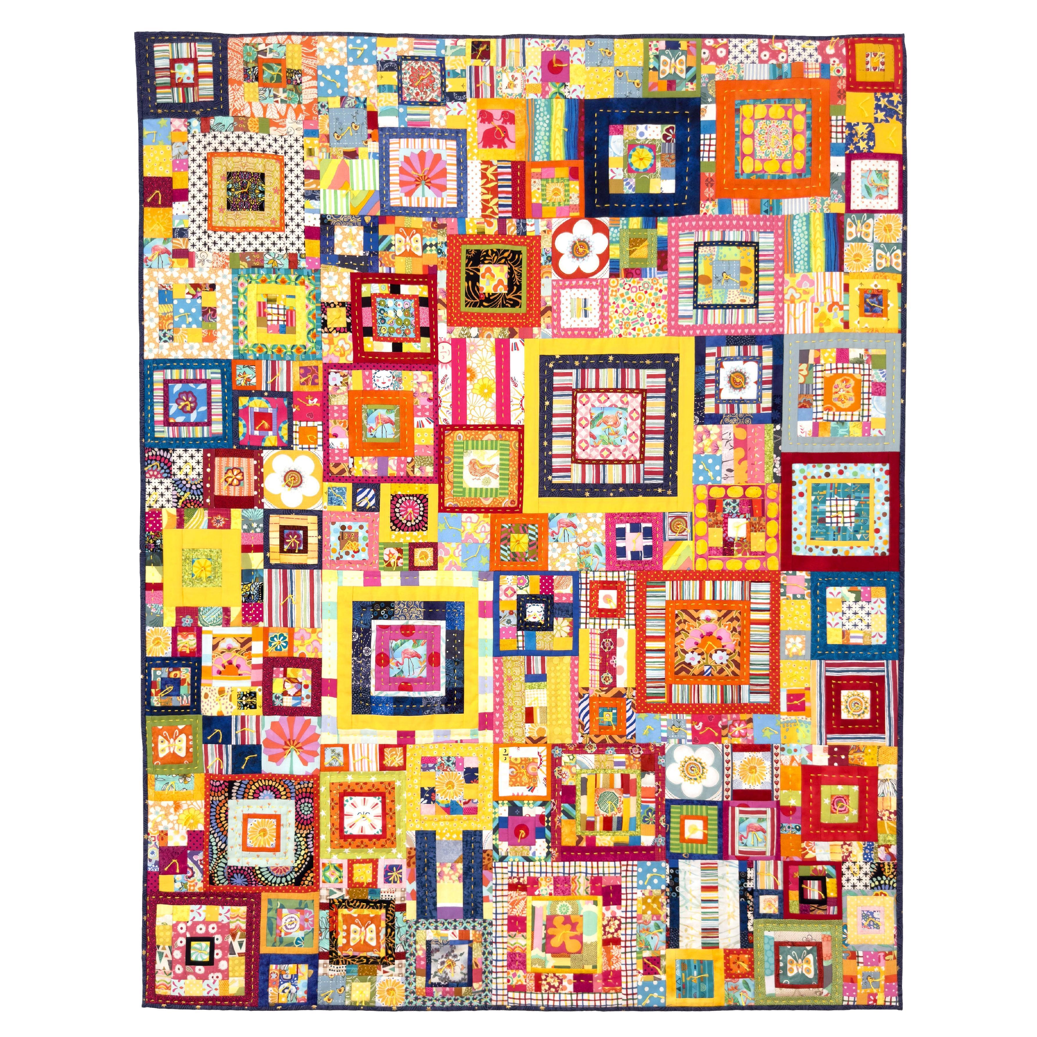 La trapunta Blue Squares, vibrante patchwork fatto a mano da Tra-La-La Quilts