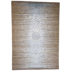 The Blue Sunburst Silk with Oxidized Wool Hand Knotted Oriental Rug
